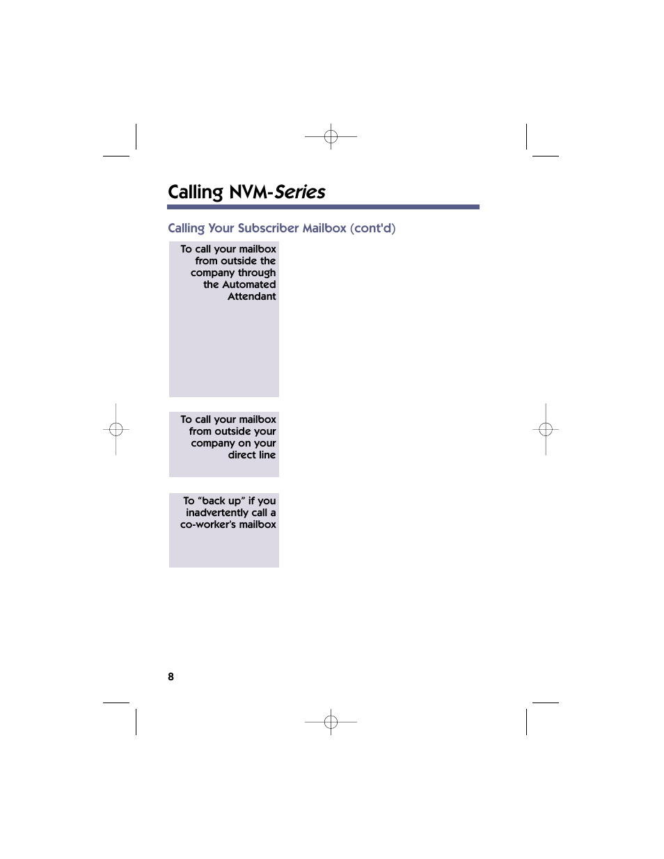 Calling nvm- series | NEC 17600SUG05 User Manual | Page 12 / 82