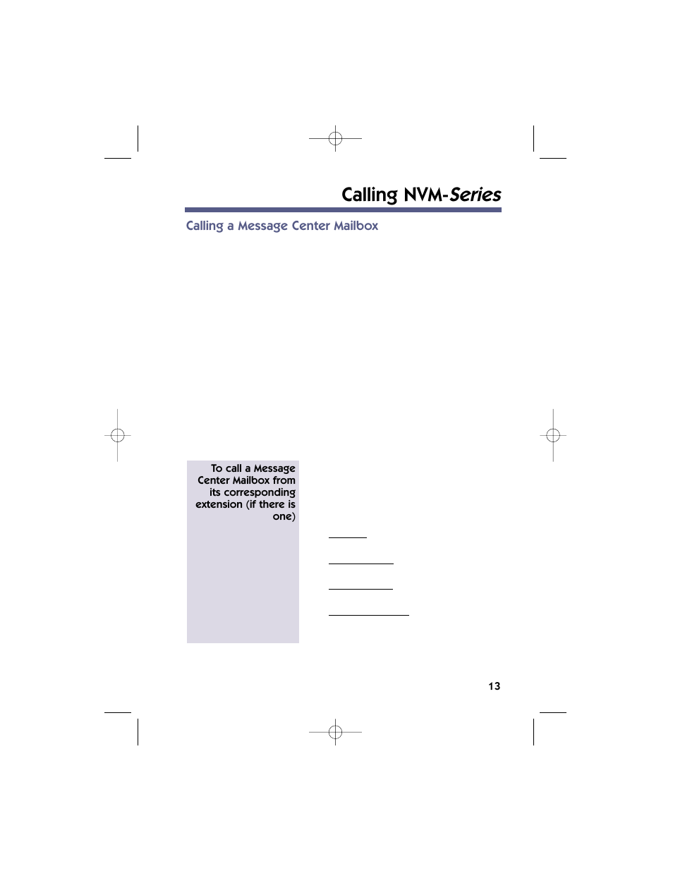 Calling nvm- series | NEC 17600SUG05 User Manual | Page 17 / 82