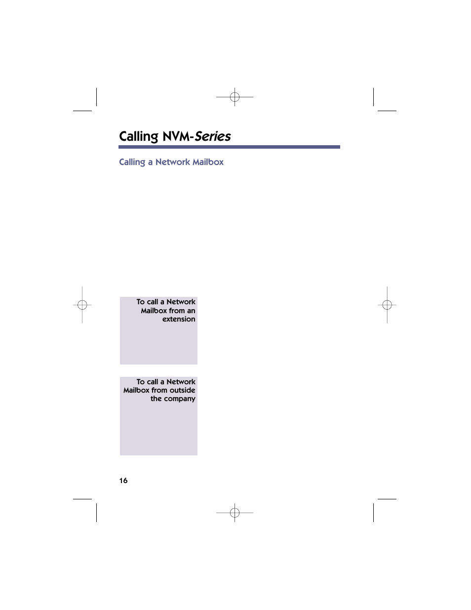 Calling nvm- series, Calling a network mailbox | NEC 17600SUG05 User Manual | Page 20 / 82