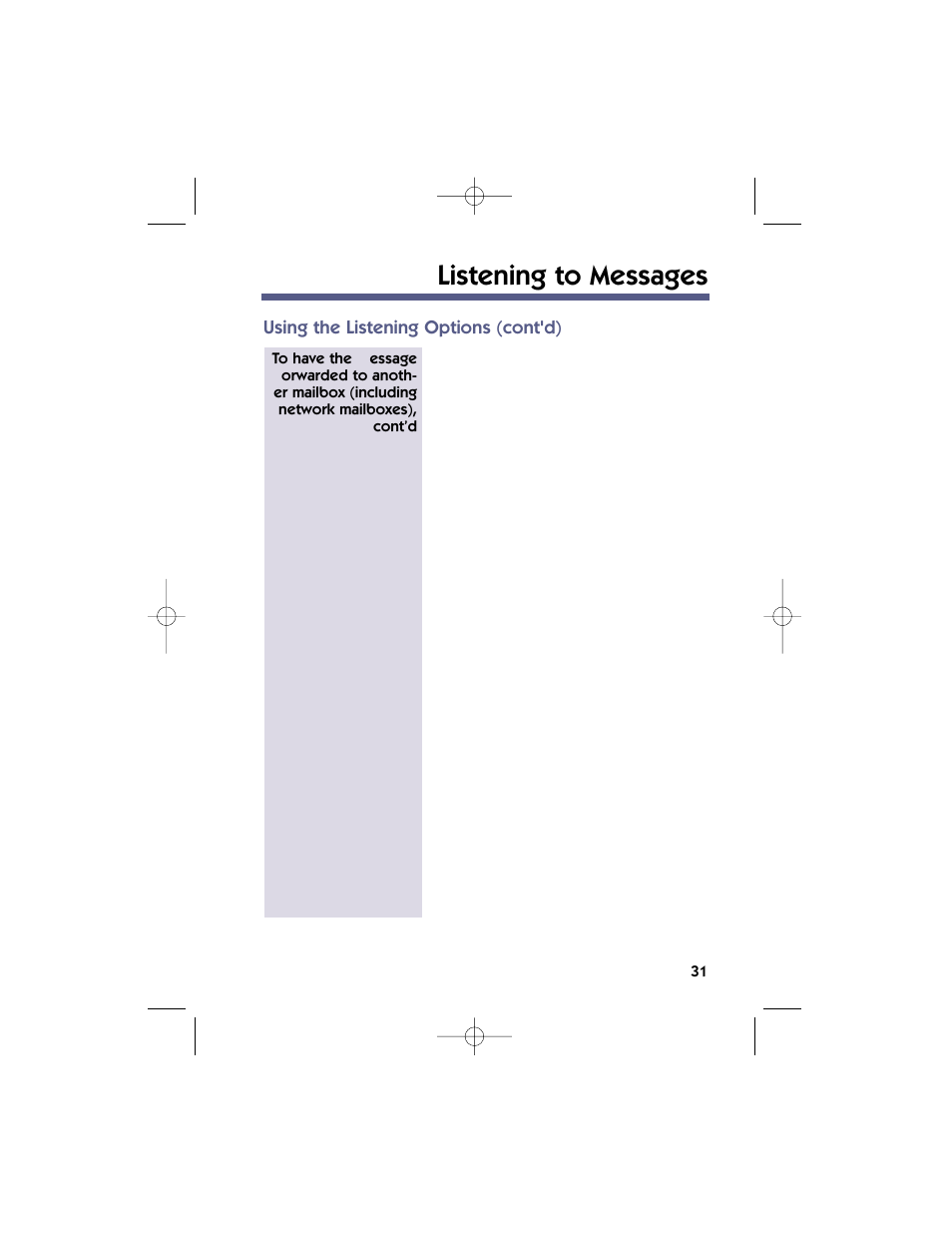 Listening to messages, Using the listening options (cont'd) | NEC 17600SUG05 User Manual | Page 35 / 82
