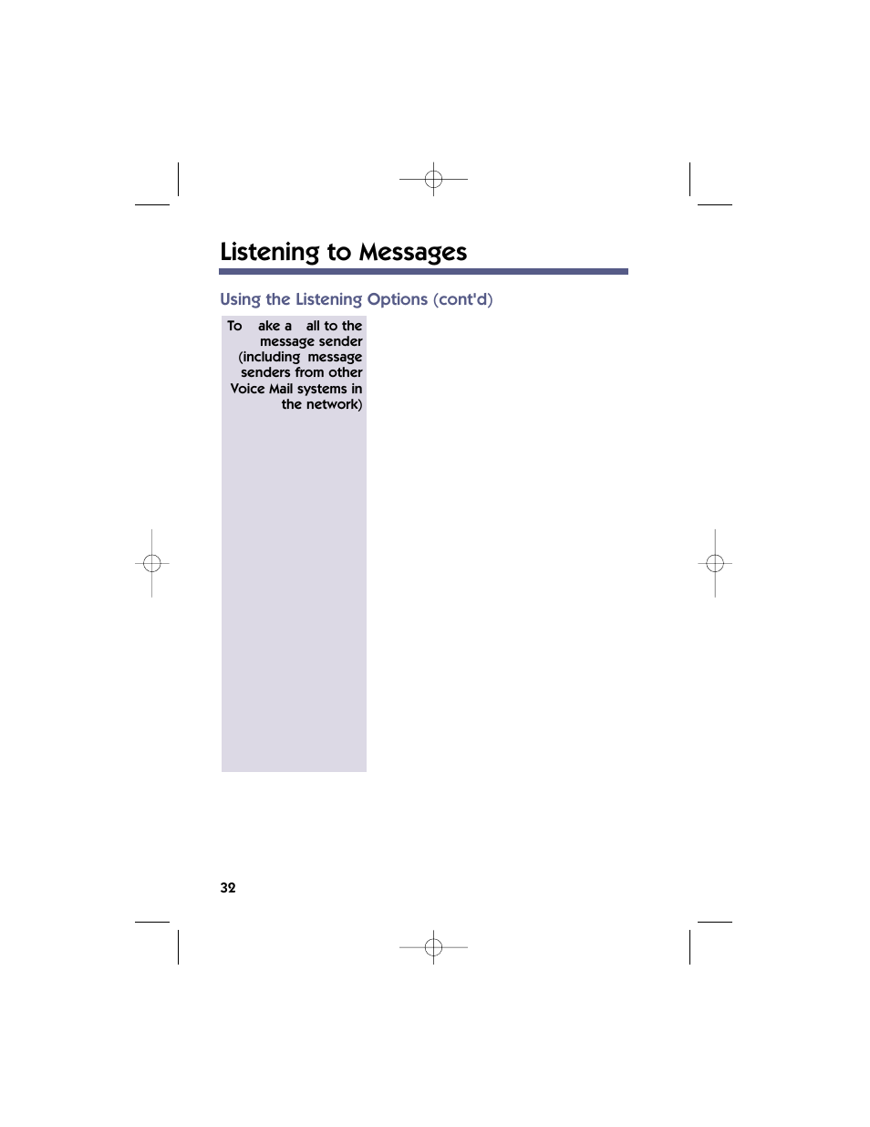 Listening to messages, Using the listening options (cont'd) | NEC 17600SUG05 User Manual | Page 36 / 82