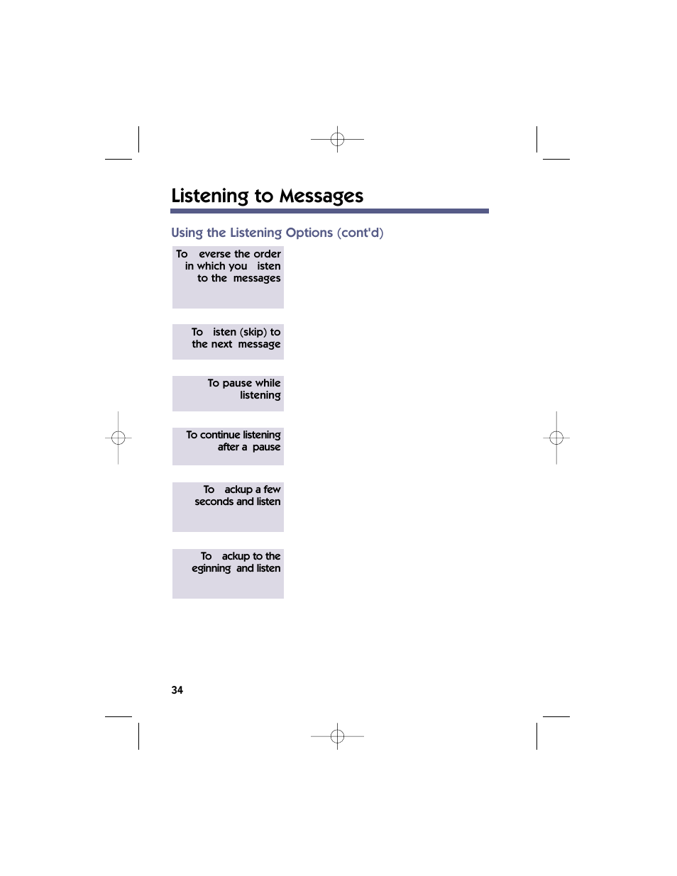 Listening to messages, Using the listening options (cont'd) | NEC 17600SUG05 User Manual | Page 38 / 82