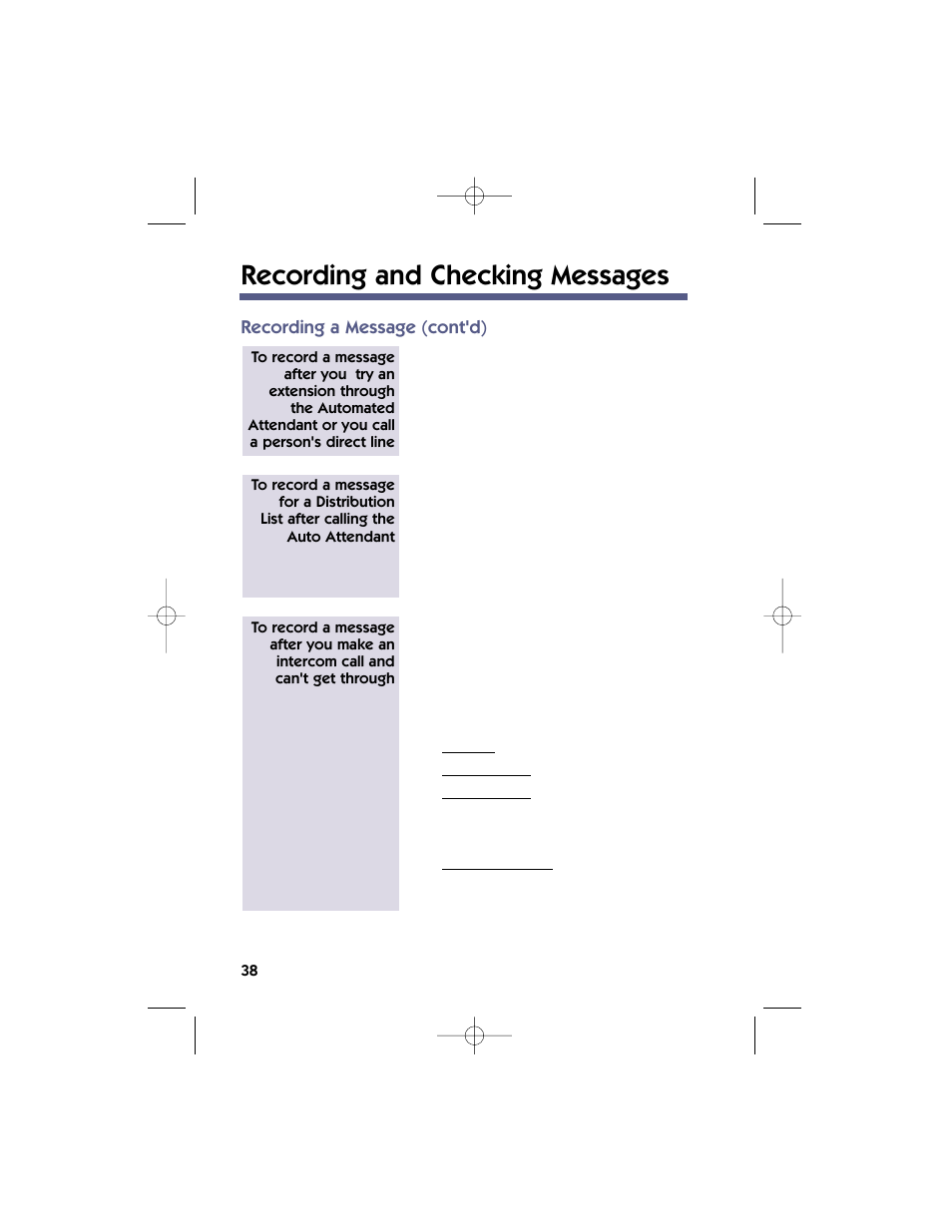 Recording and checking messages, Recording a message (cont'd) | NEC 17600SUG05 User Manual | Page 42 / 82