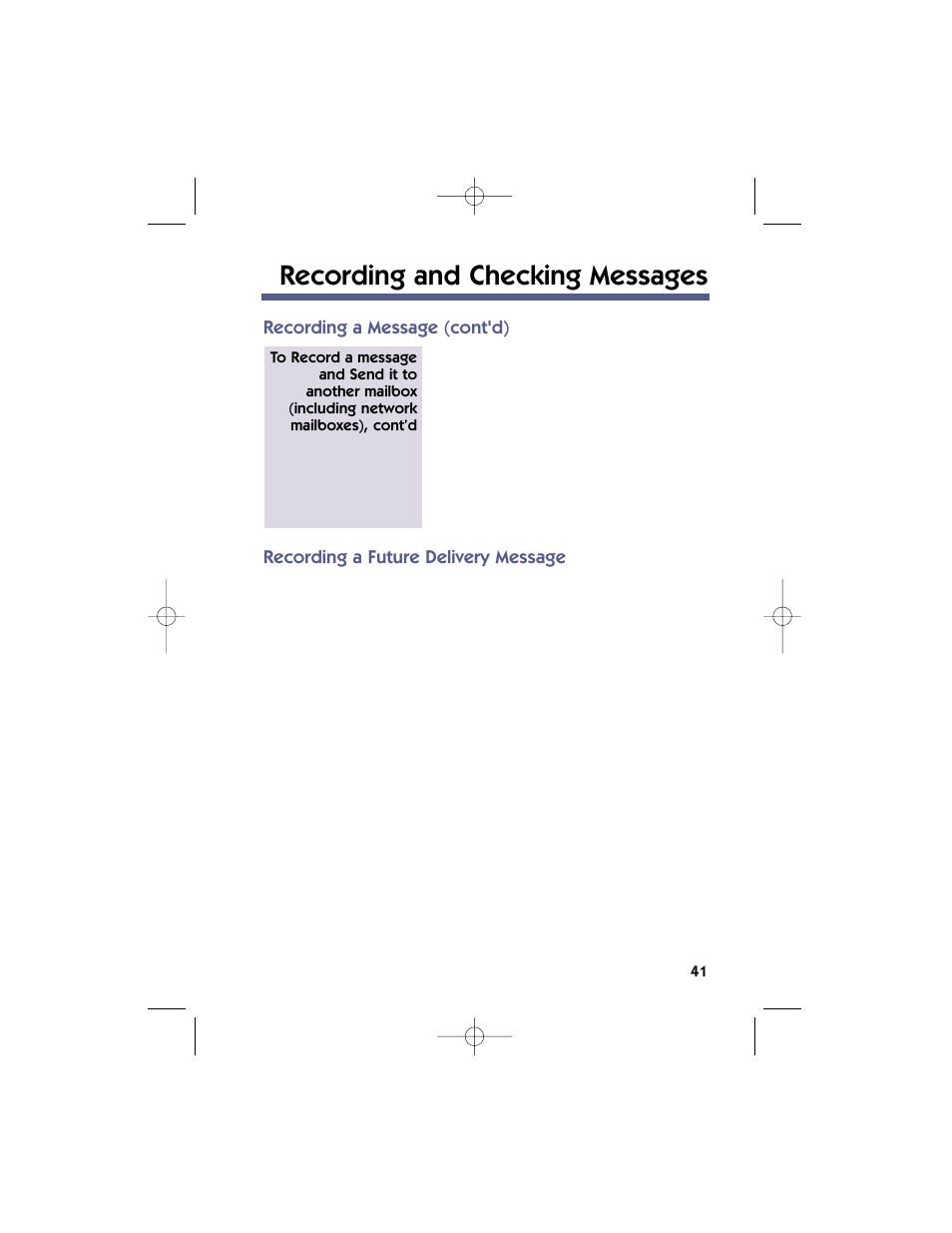 Recording and checking messages, Recording a message (cont'd), Recording a future delivery message | NEC 17600SUG05 User Manual | Page 45 / 82