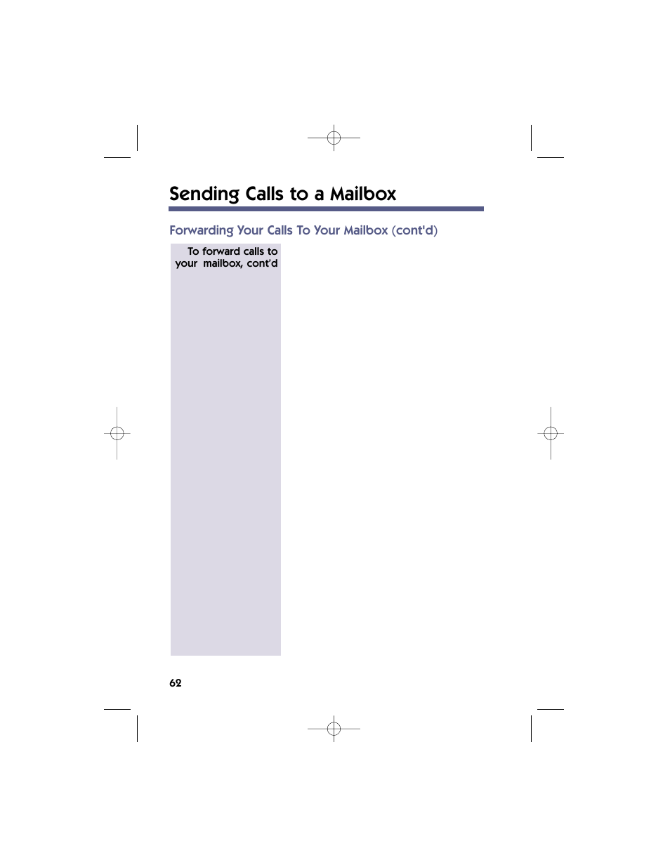 Sending calls to a mailbox, Forwarding your calls to your mailbox (cont'd) | NEC 17600SUG05 User Manual | Page 66 / 82