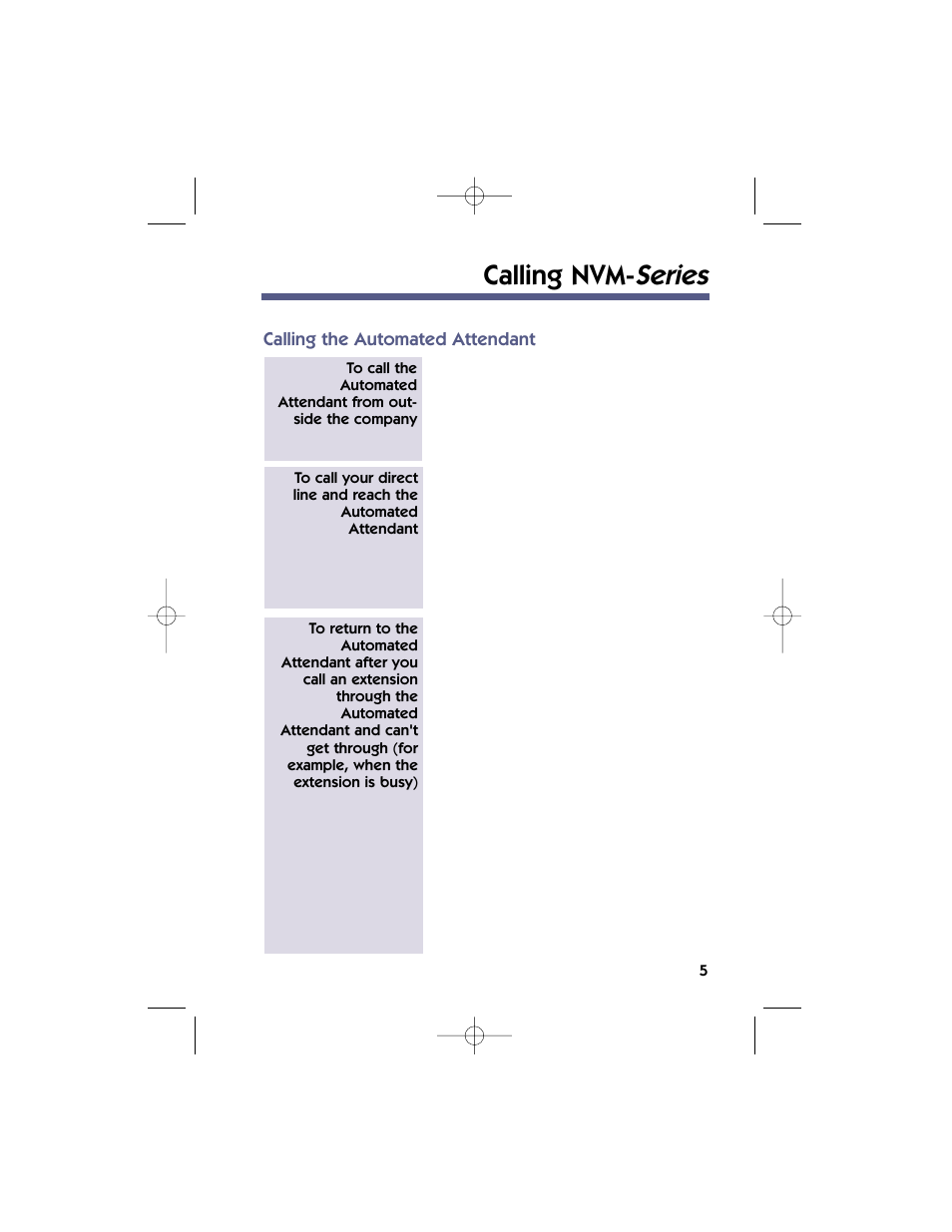 Calling nvm- series | NEC 17600SUG05 User Manual | Page 9 / 82