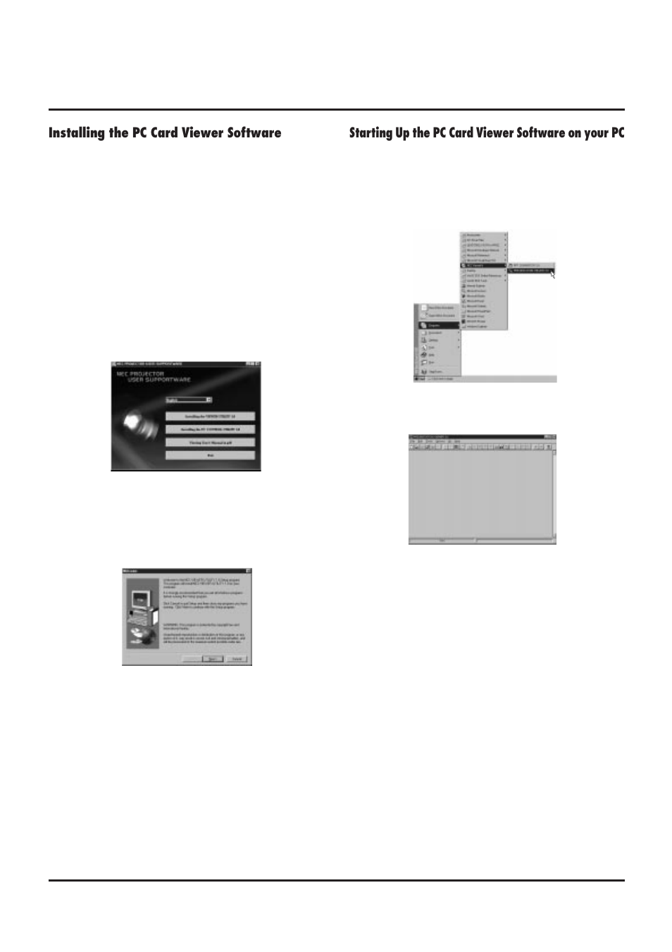 Installing the pc card viewer software, Starting up the pc card viewer software on your pc | NEC MultiSync MT840 User Manual | Page 27 / 42