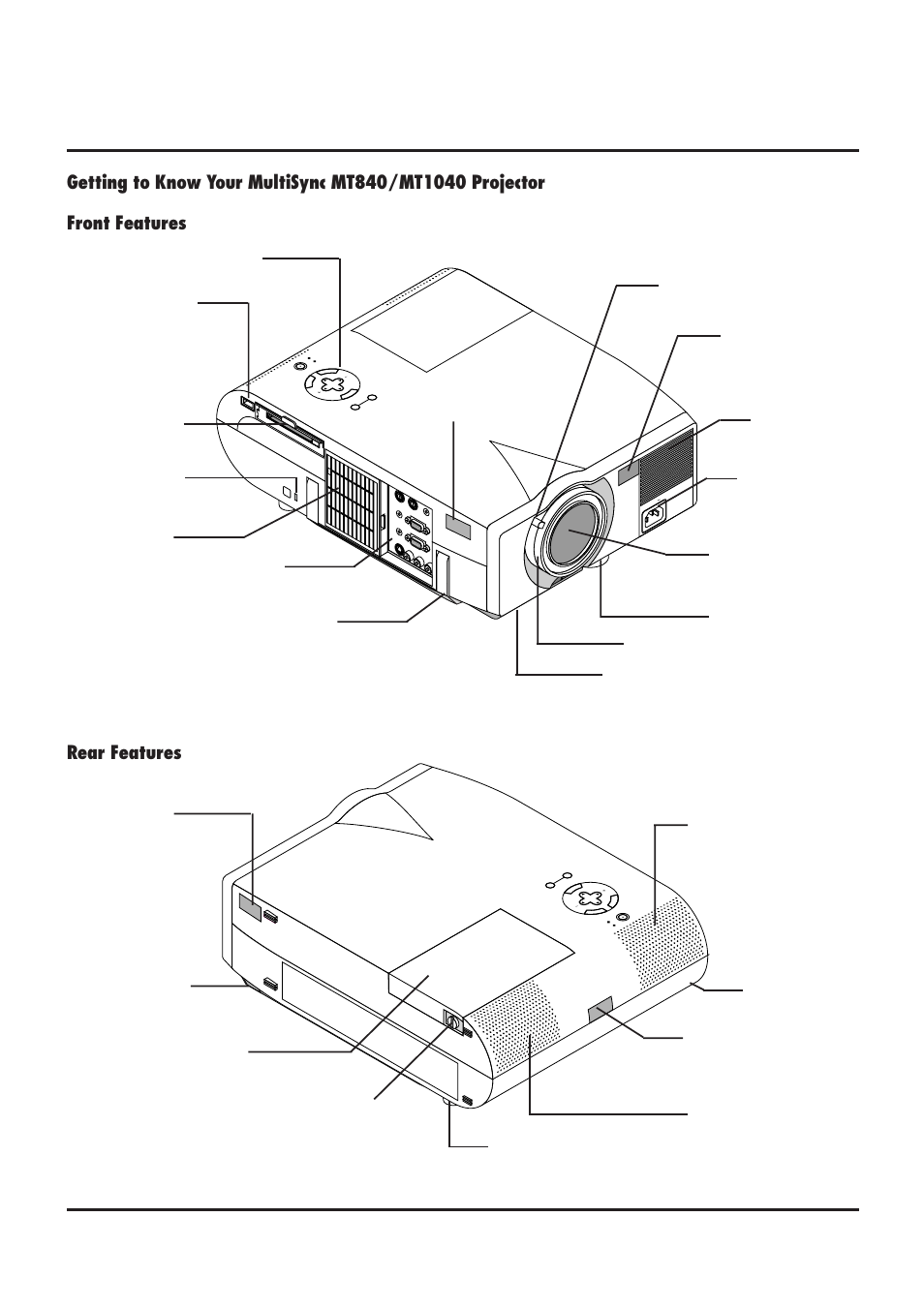 Rear features, Remote sensor one-touch tilt button | NEC MultiSync MT840 User Manual | Page 7 / 42