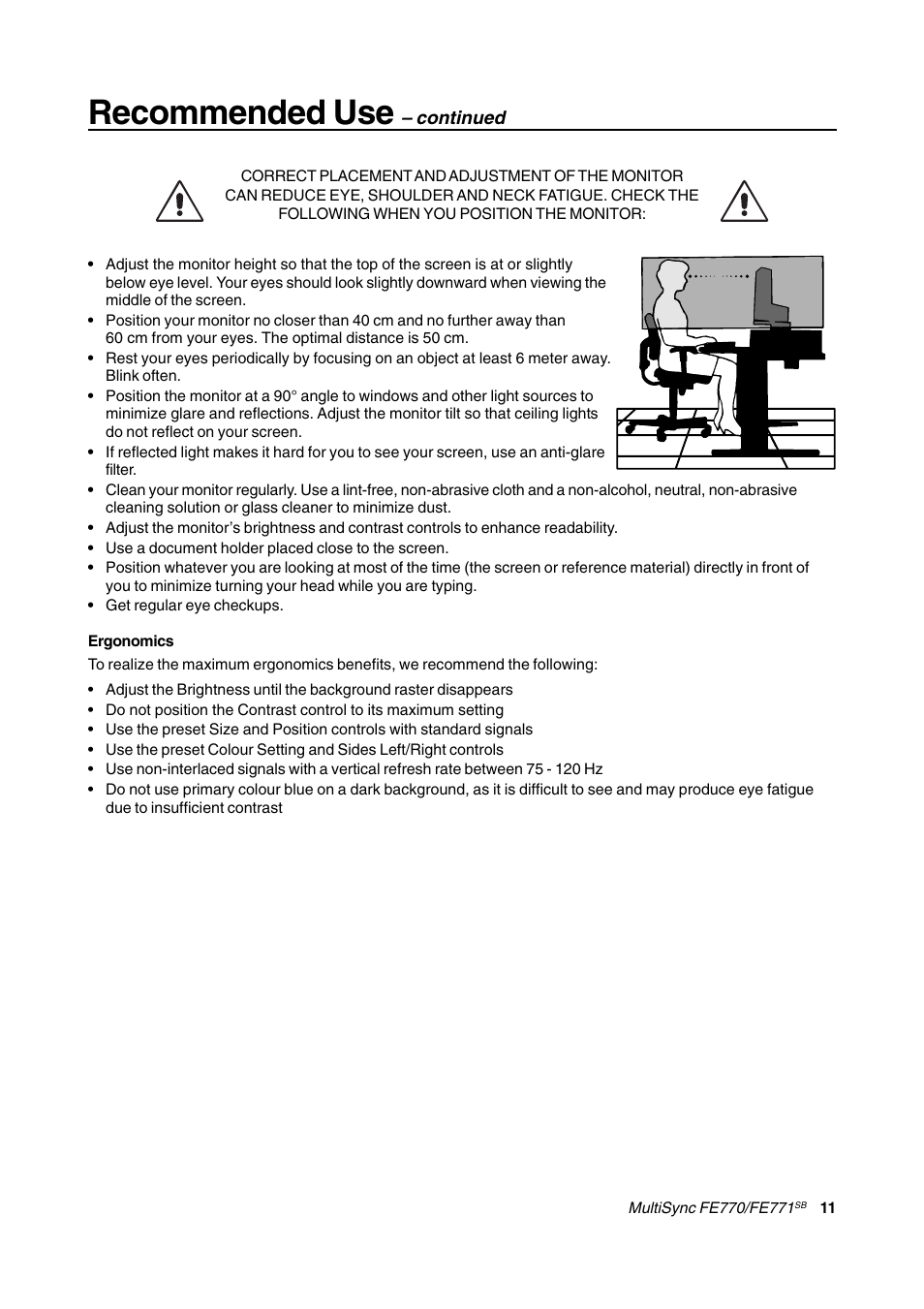 Recommended use | NEC FE770/FE771 User Manual | Page 11 / 18