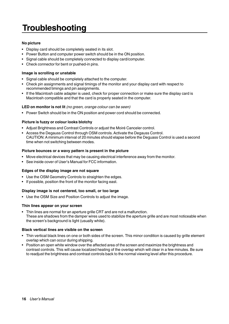 Troubleshooting | NEC FE770/FE771 User Manual | Page 16 / 18