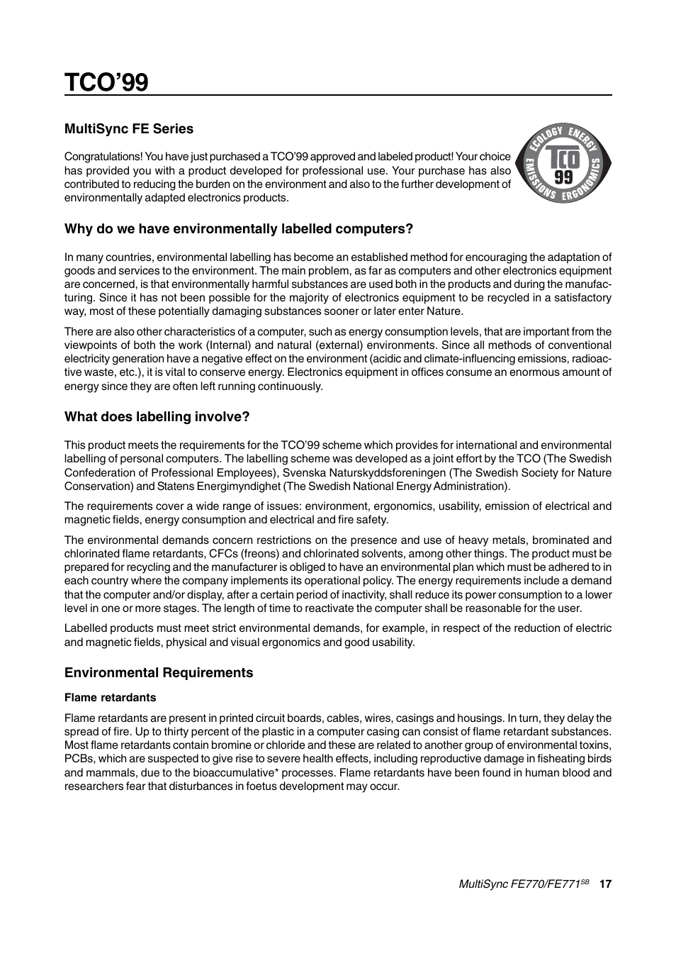 Tco’99 | NEC FE770/FE771 User Manual | Page 17 / 18