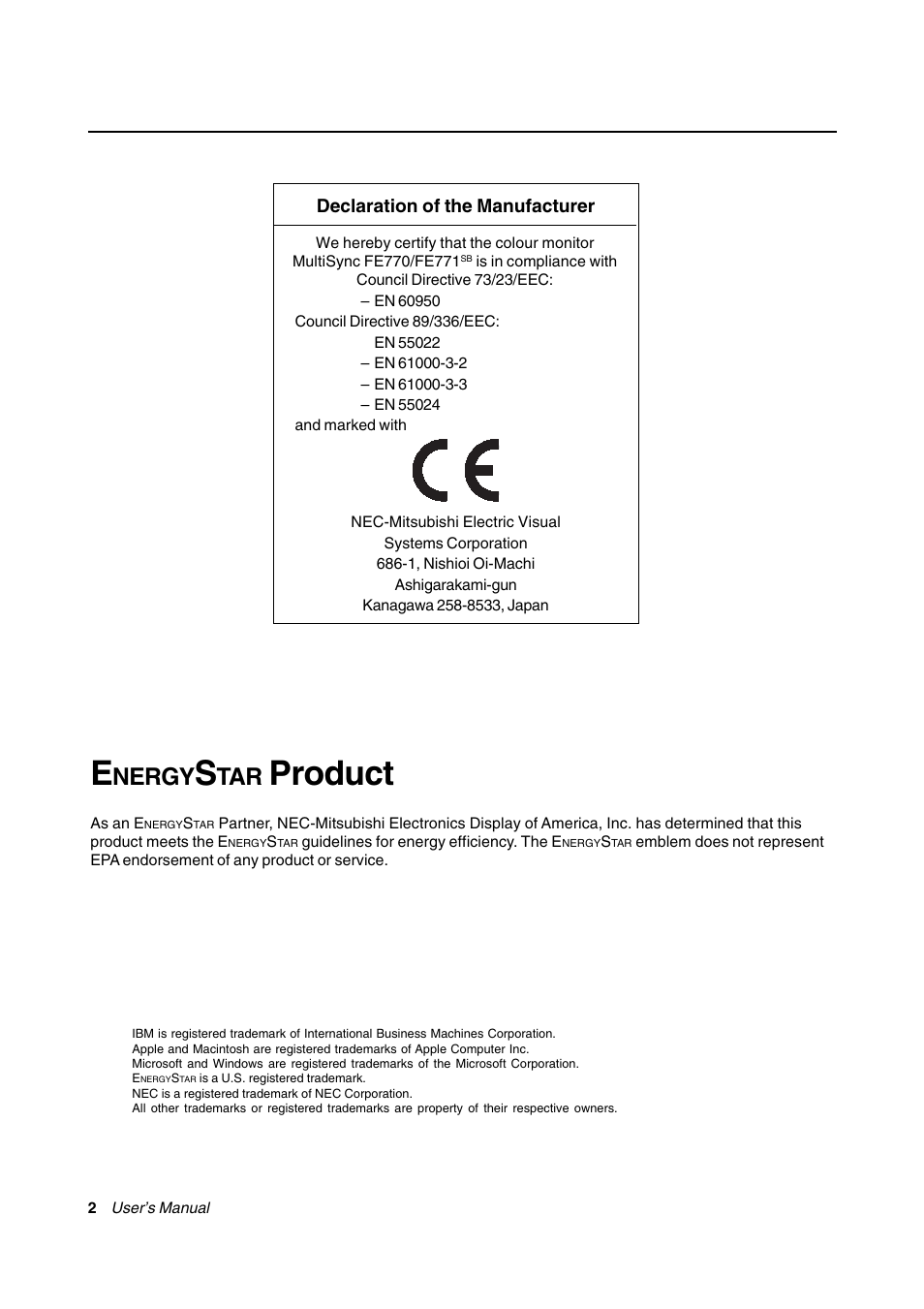 Energystar product, Product, Nergy | NEC FE770/FE771 User Manual | Page 2 / 18