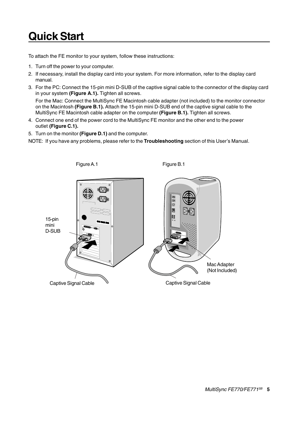 Quick start | NEC FE770/FE771 User Manual | Page 5 / 18