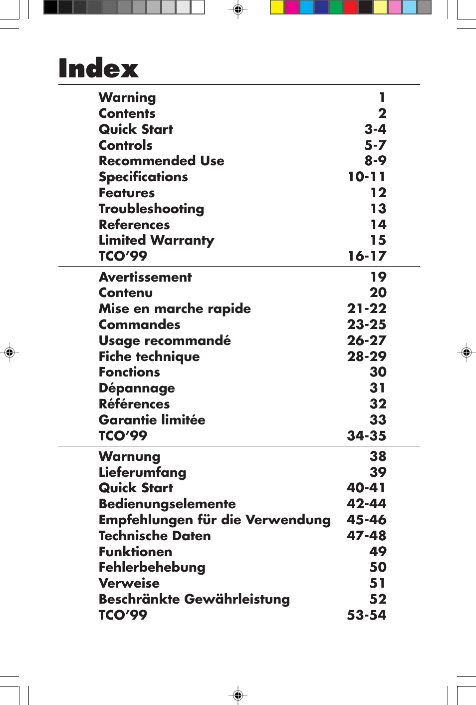 Index | NEC E750 User Manual | Page 2 / 60