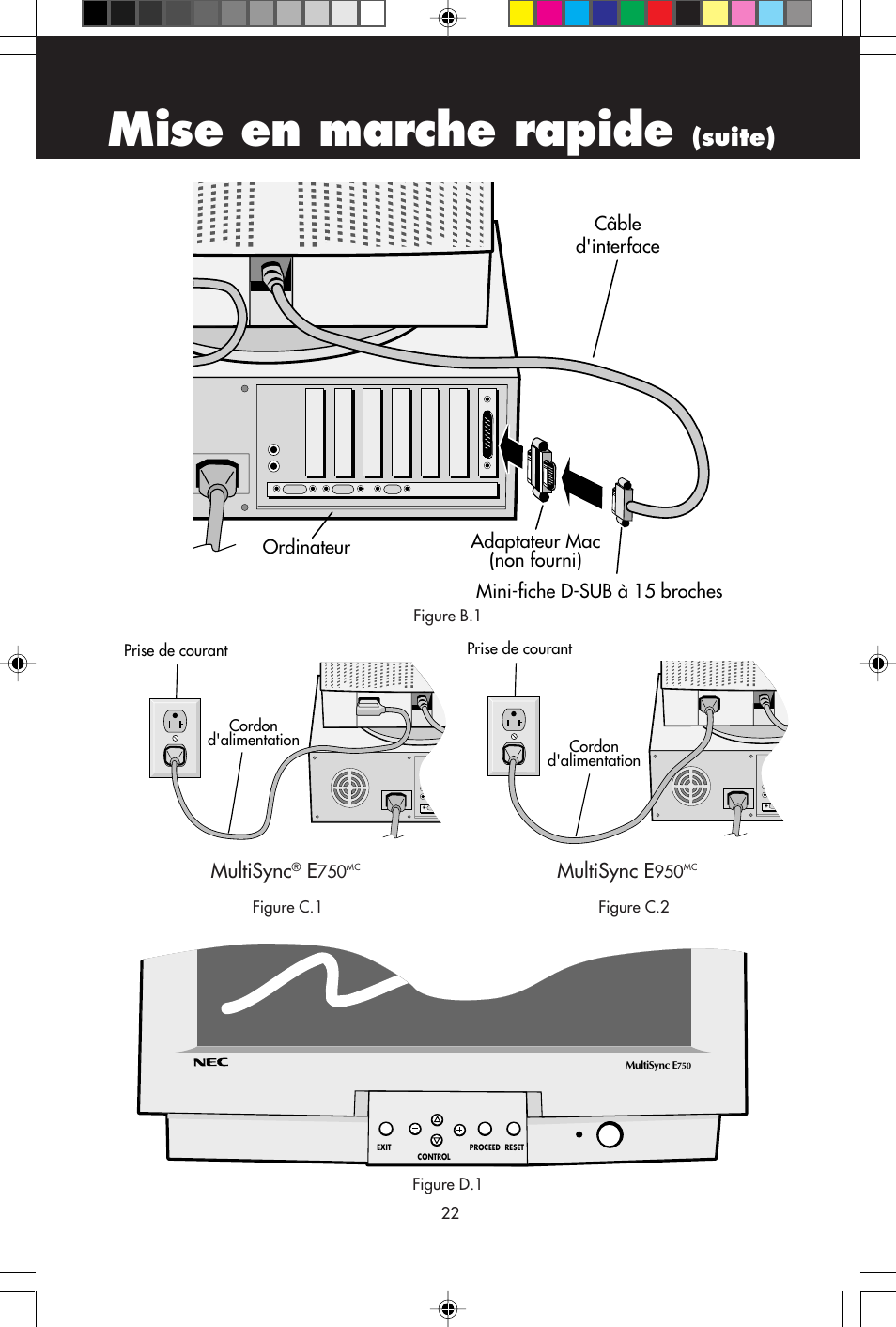 Mise en marche rapide, Suite), Multisync | Multisync e | NEC E750 User Manual | Page 24 / 60