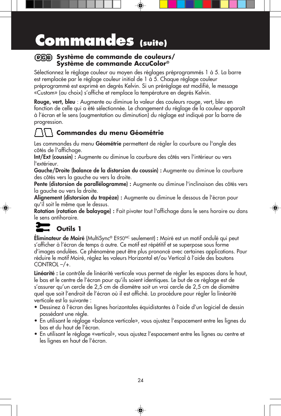 Commandes, Suite) | NEC E750 User Manual | Page 26 / 60