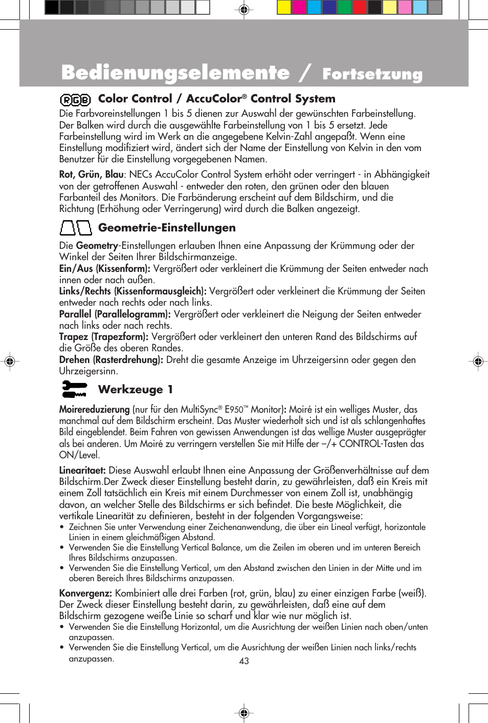 Bedienungselemente, Fortsetzung | NEC E750 User Manual | Page 45 / 60