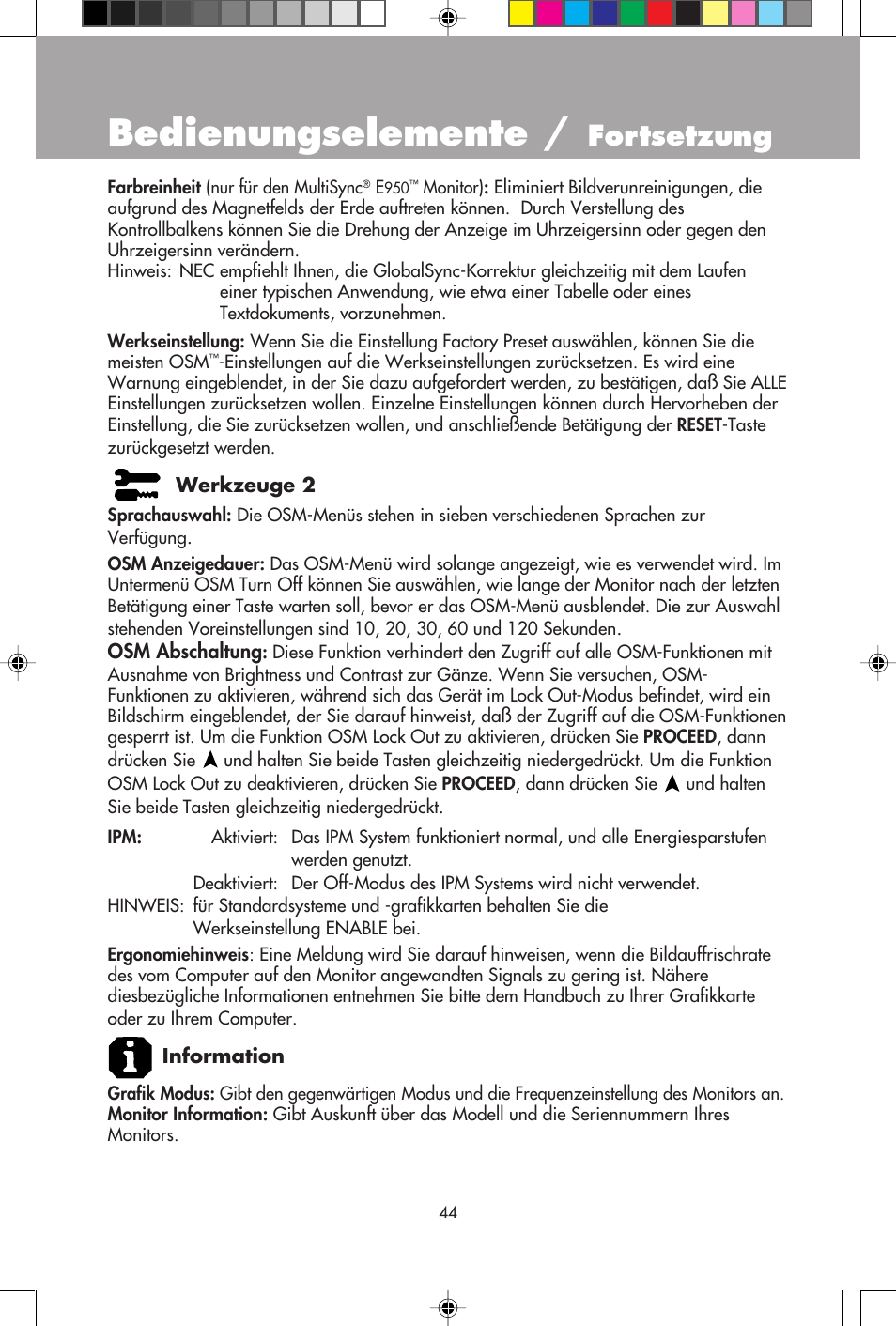 Bedienungselemente, Fortsetzung | NEC E750 User Manual | Page 46 / 60