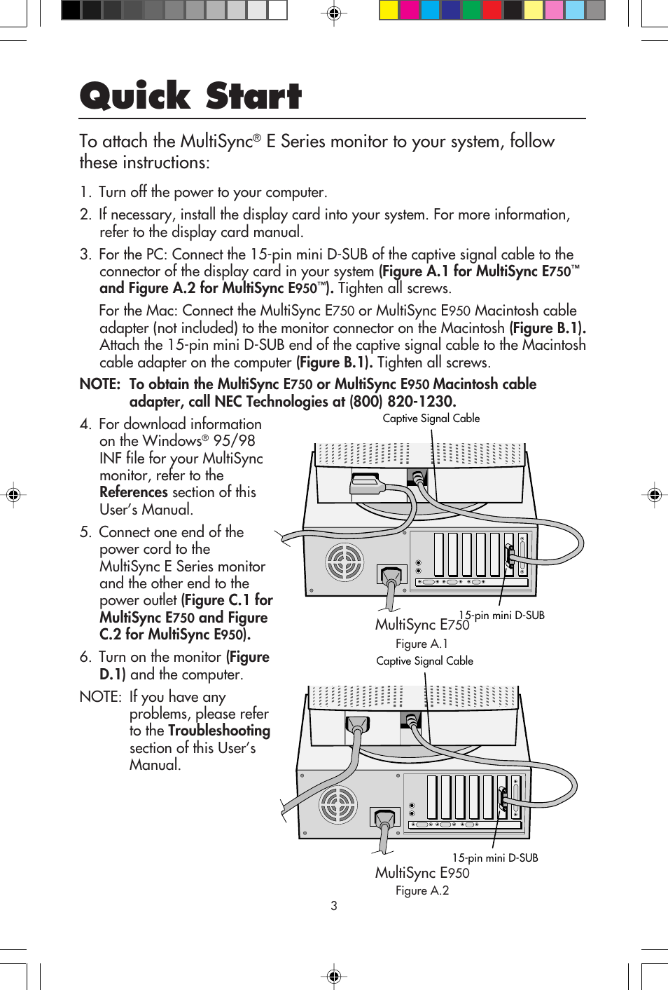 Quick start | NEC E750 User Manual | Page 5 / 60