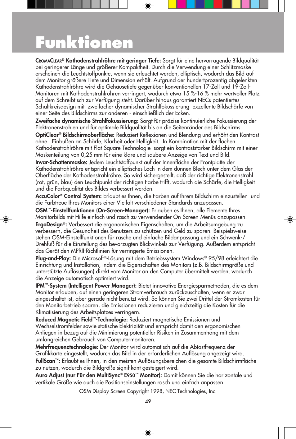 Funktionen | NEC E750 User Manual | Page 51 / 60