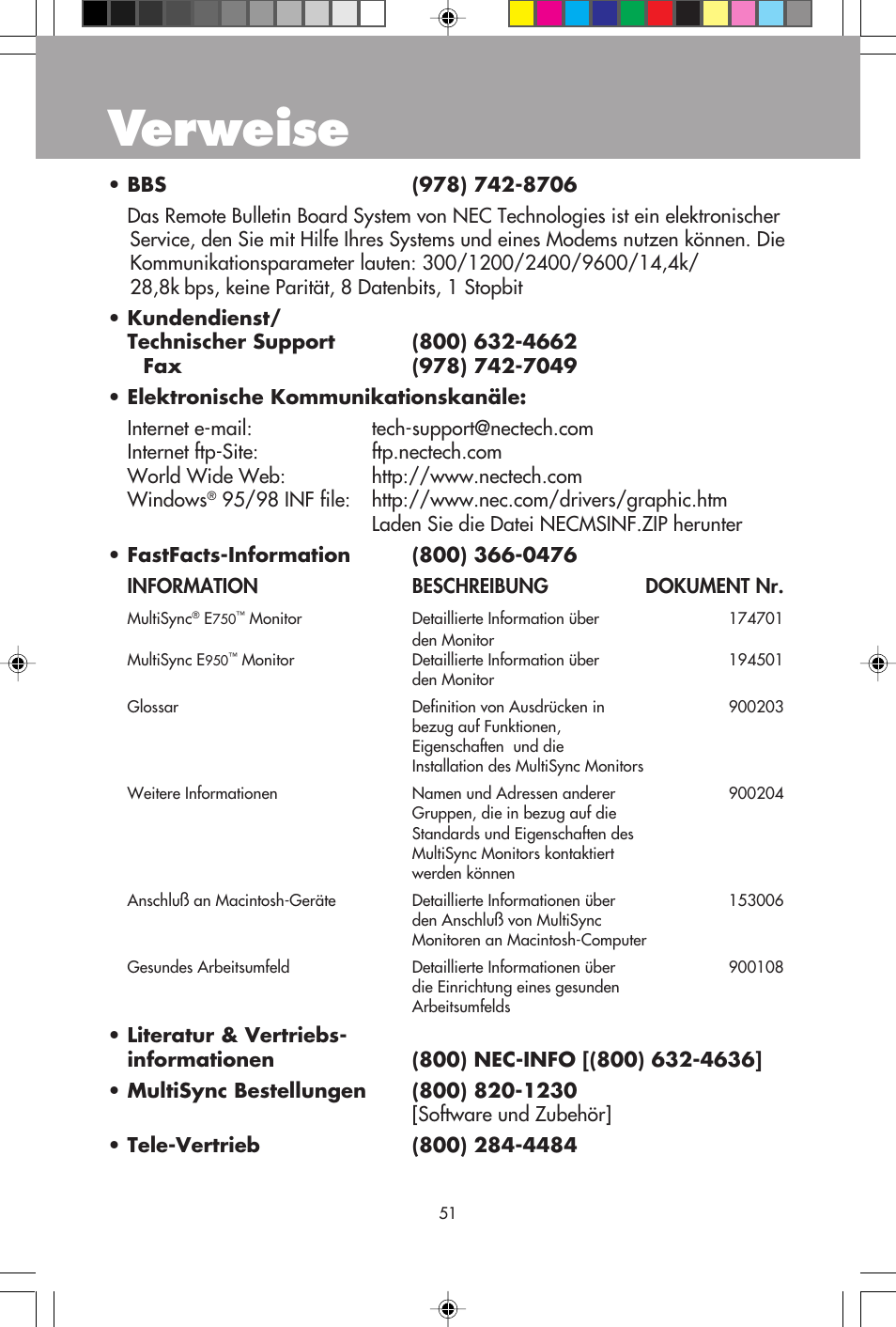 Verweise | NEC E750 User Manual | Page 53 / 60