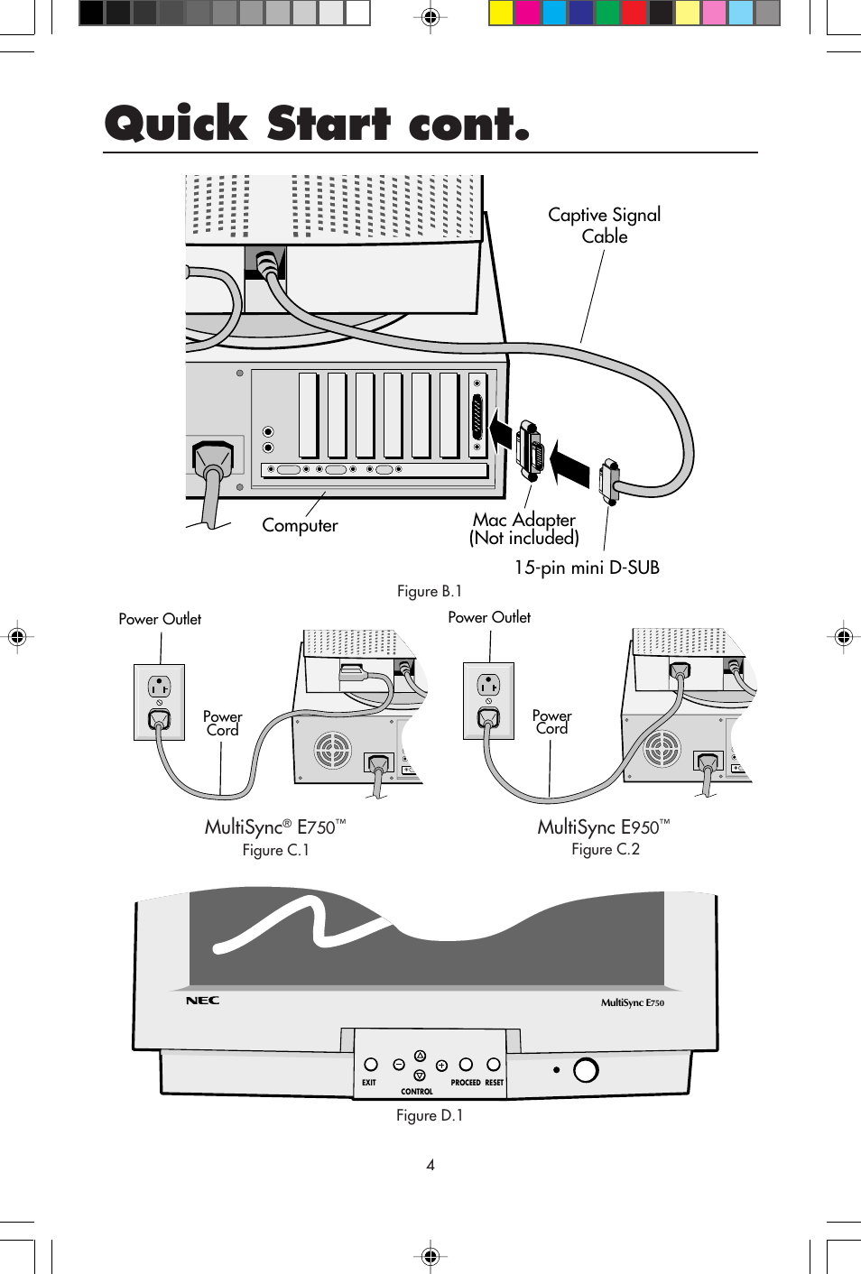 Quick start cont, Multisync, Multisync e | NEC E750 User Manual | Page 6 / 60