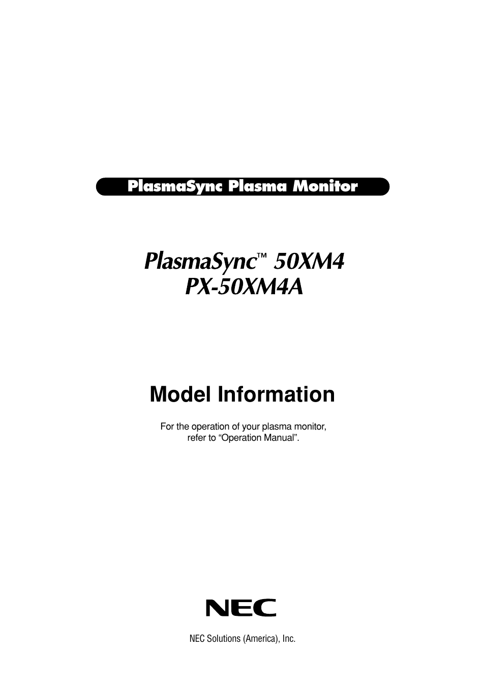 NEC PX-50XM4A User Manual | 8 pages