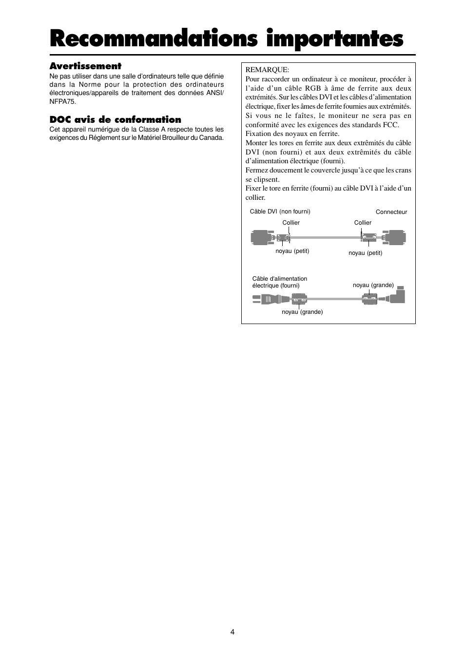 Recommandations importantes | NEC PX-50XM4A User Manual | Page 4 / 8