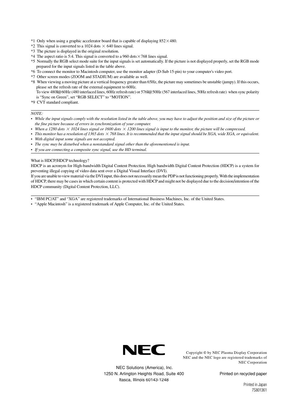 NEC PX-50XM4A User Manual | Page 8 / 8