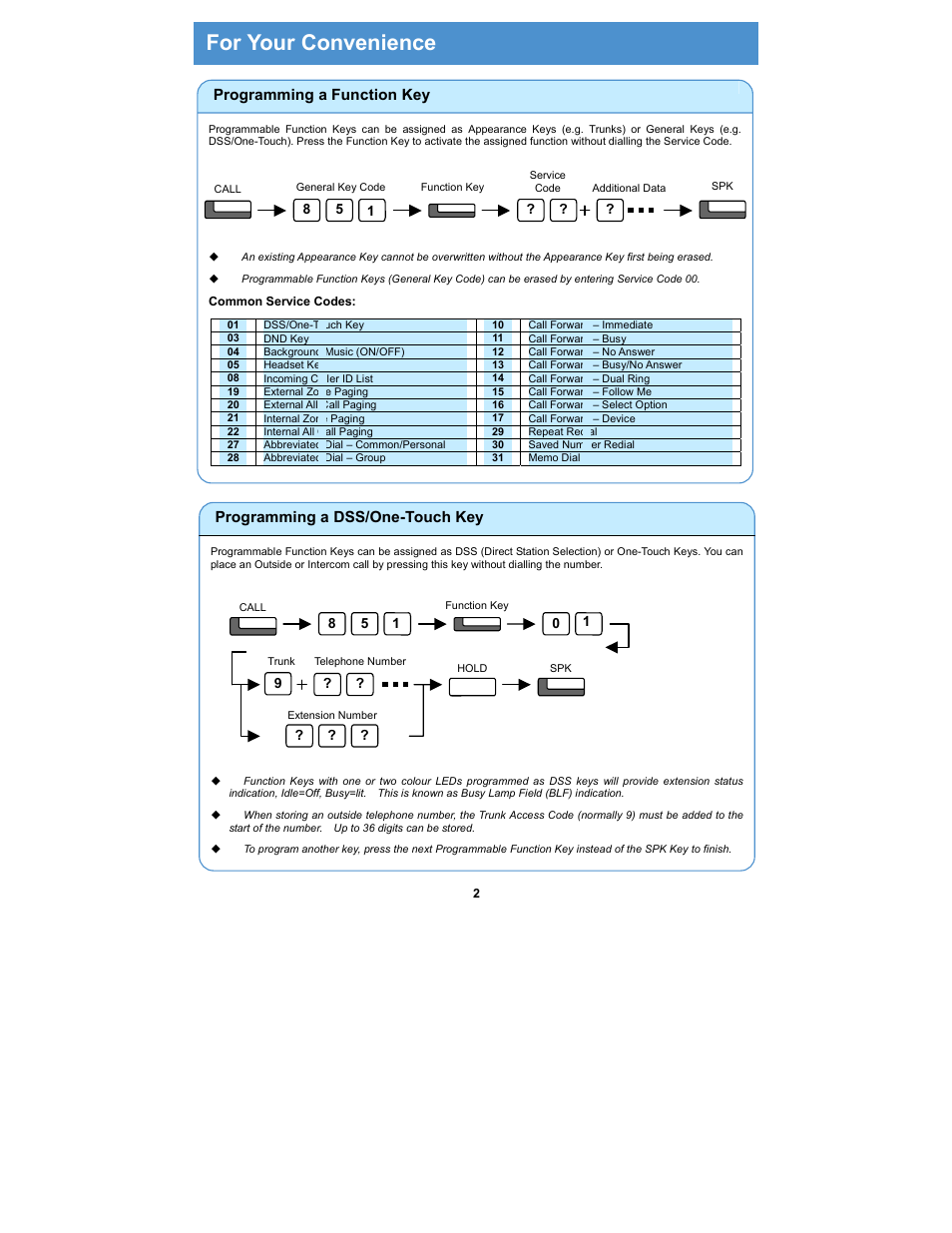 For your convenience, Programming a function key, Programming a dss/one-touch key | NEC Xn120 Talk User Manual | Page 3 / 12