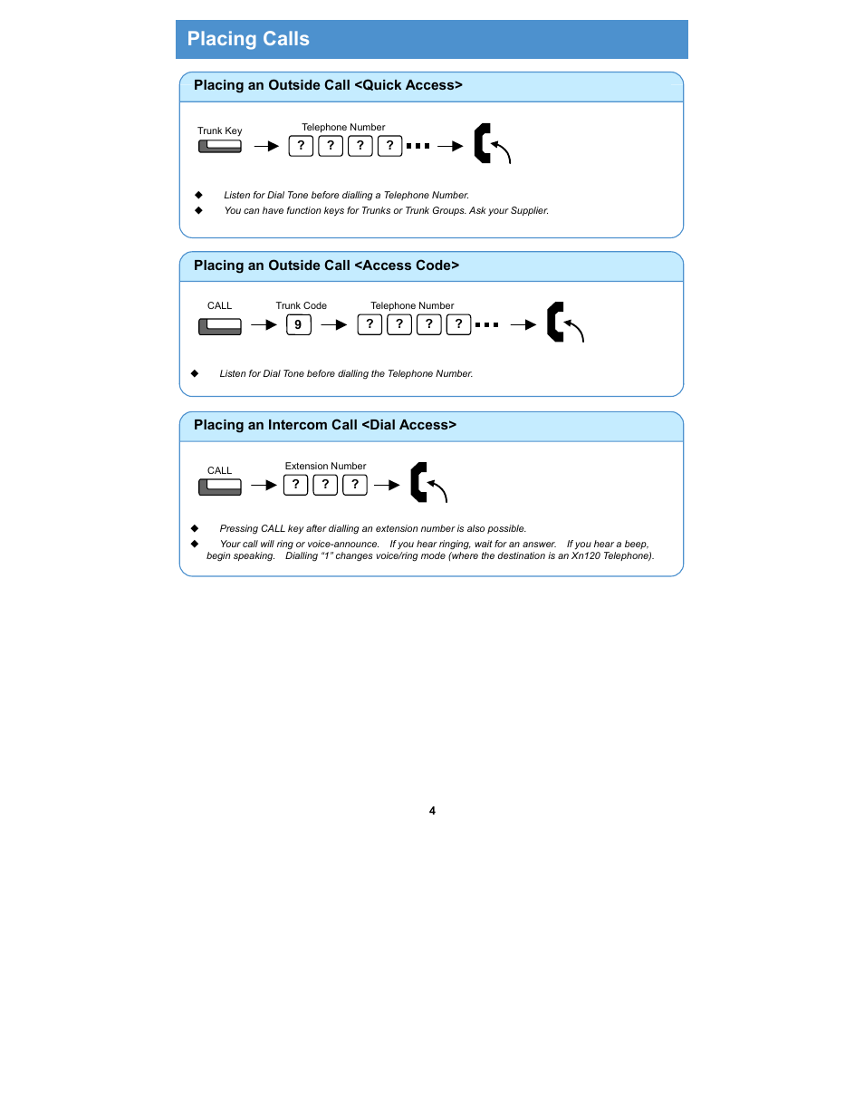 Placing calls | NEC Xn120 Talk User Manual | Page 5 / 12