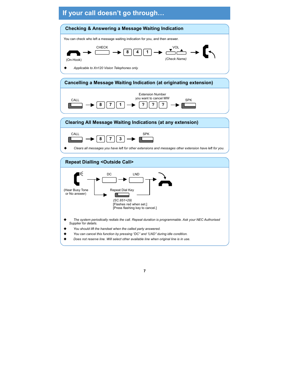 If your call doesn’t go through | NEC Xn120 Talk User Manual | Page 8 / 12