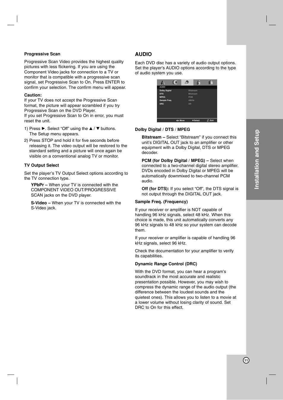 Operation reference introduction, Installation and setup, Audio | NEC NDV-28 User Manual | Page 11 / 23