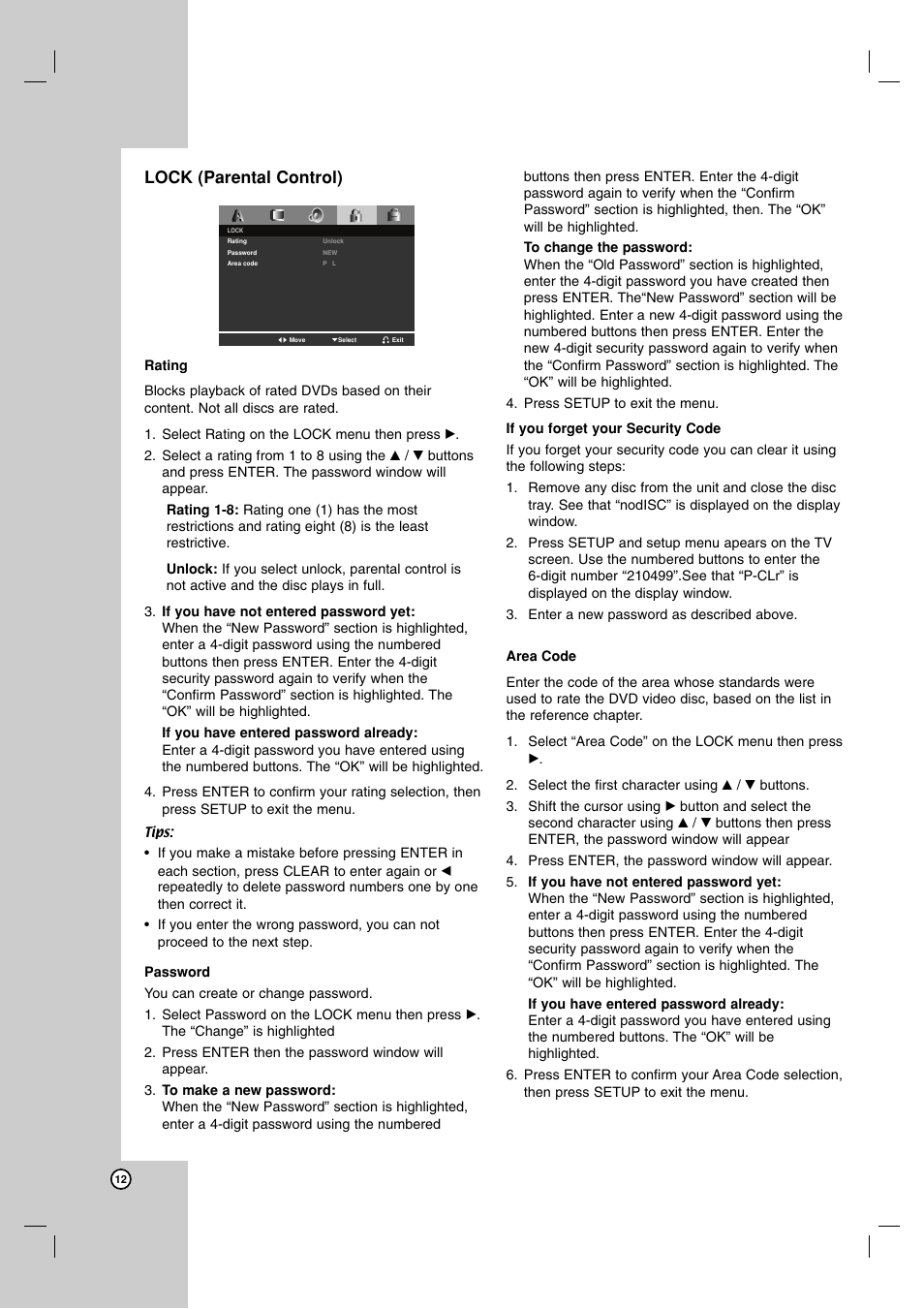 Lock (parental control) | NEC NDV-28 User Manual | Page 12 / 23