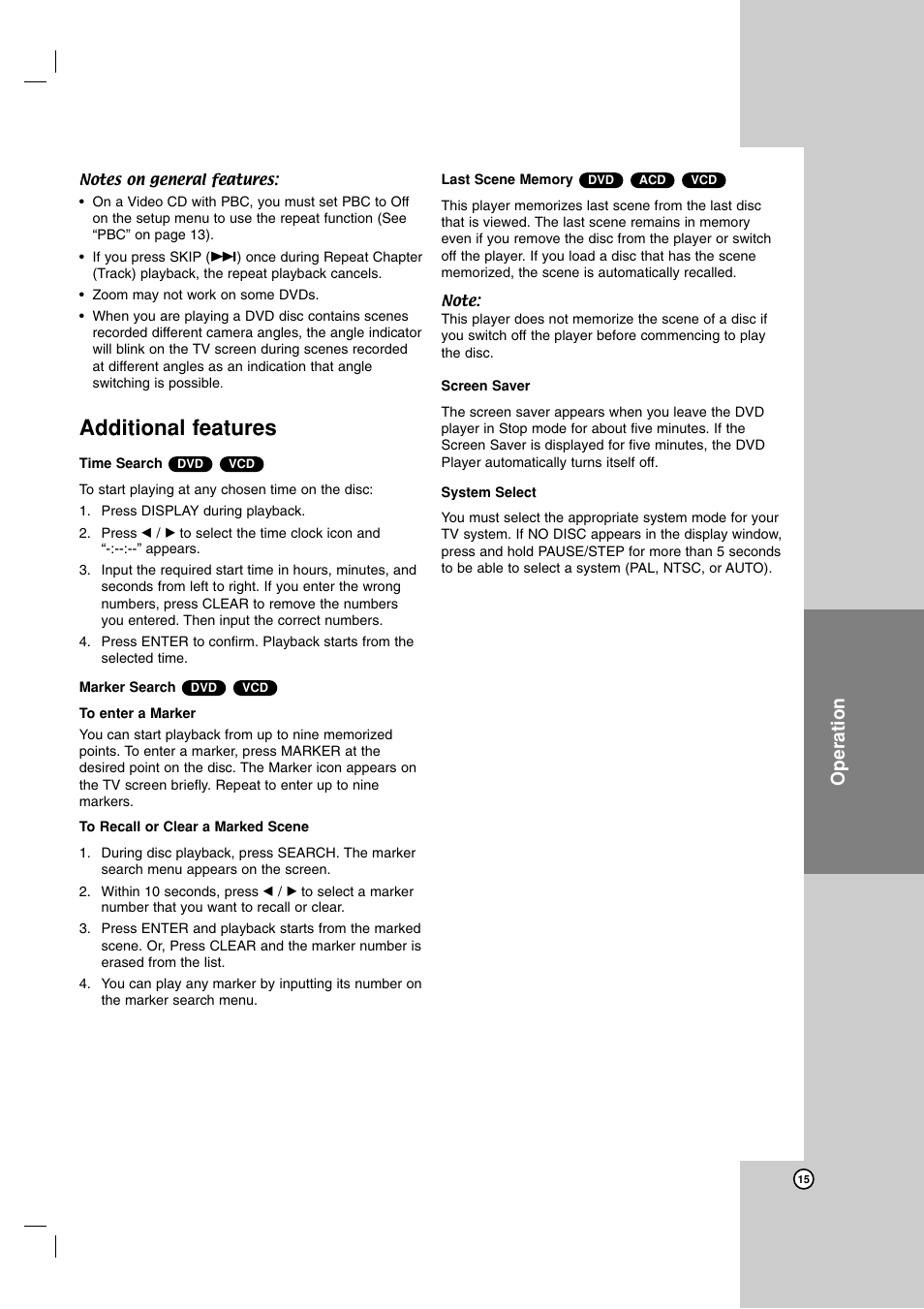 Additional features, Reference installation and setup introduction, Operation | NEC NDV-28 User Manual | Page 15 / 23