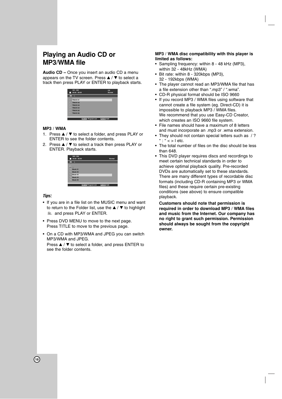 Playing an audio cd or mp3/wma file | NEC NDV-28 User Manual | Page 16 / 23