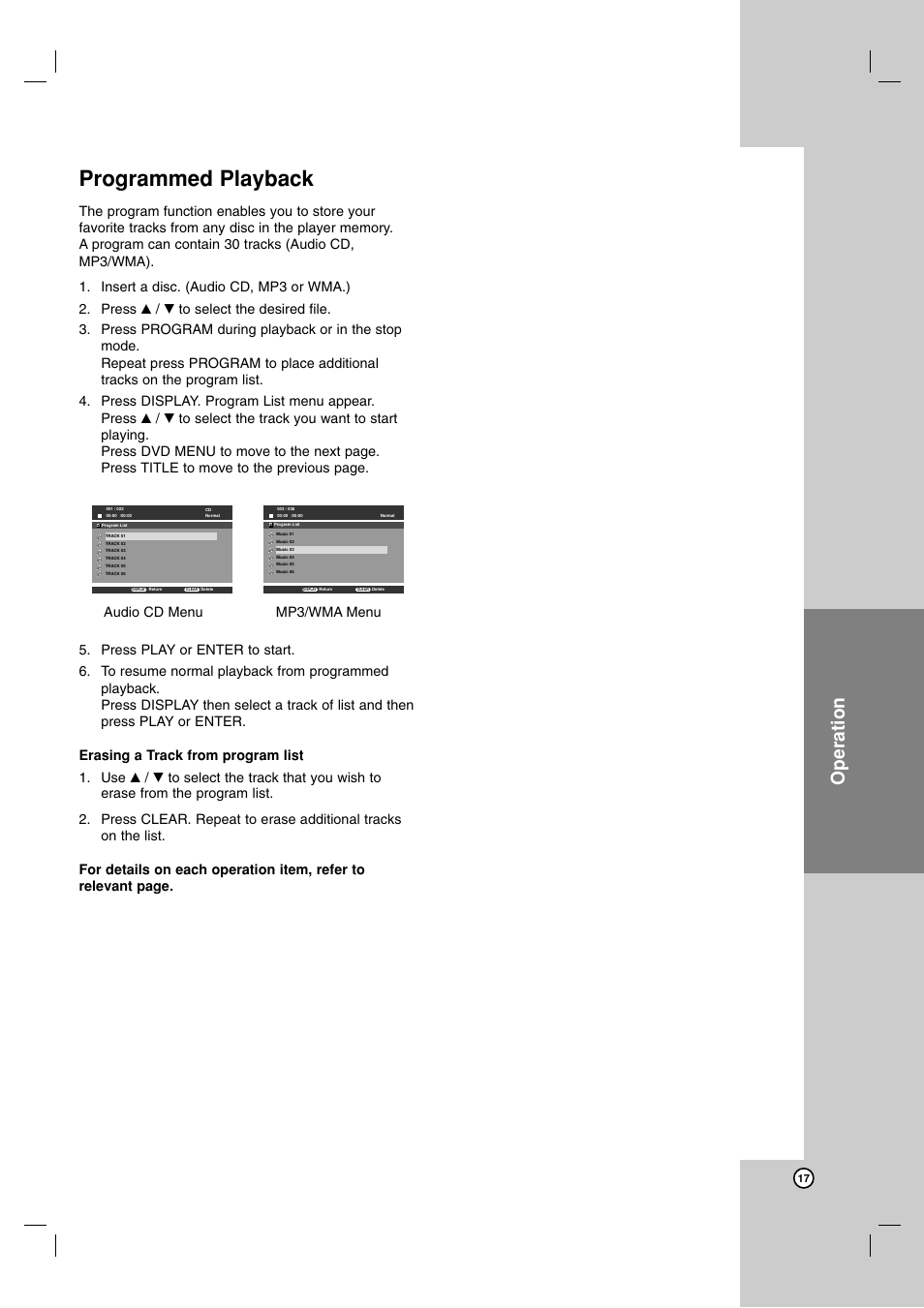 Programmed playback, Operation | NEC NDV-28 User Manual | Page 17 / 23