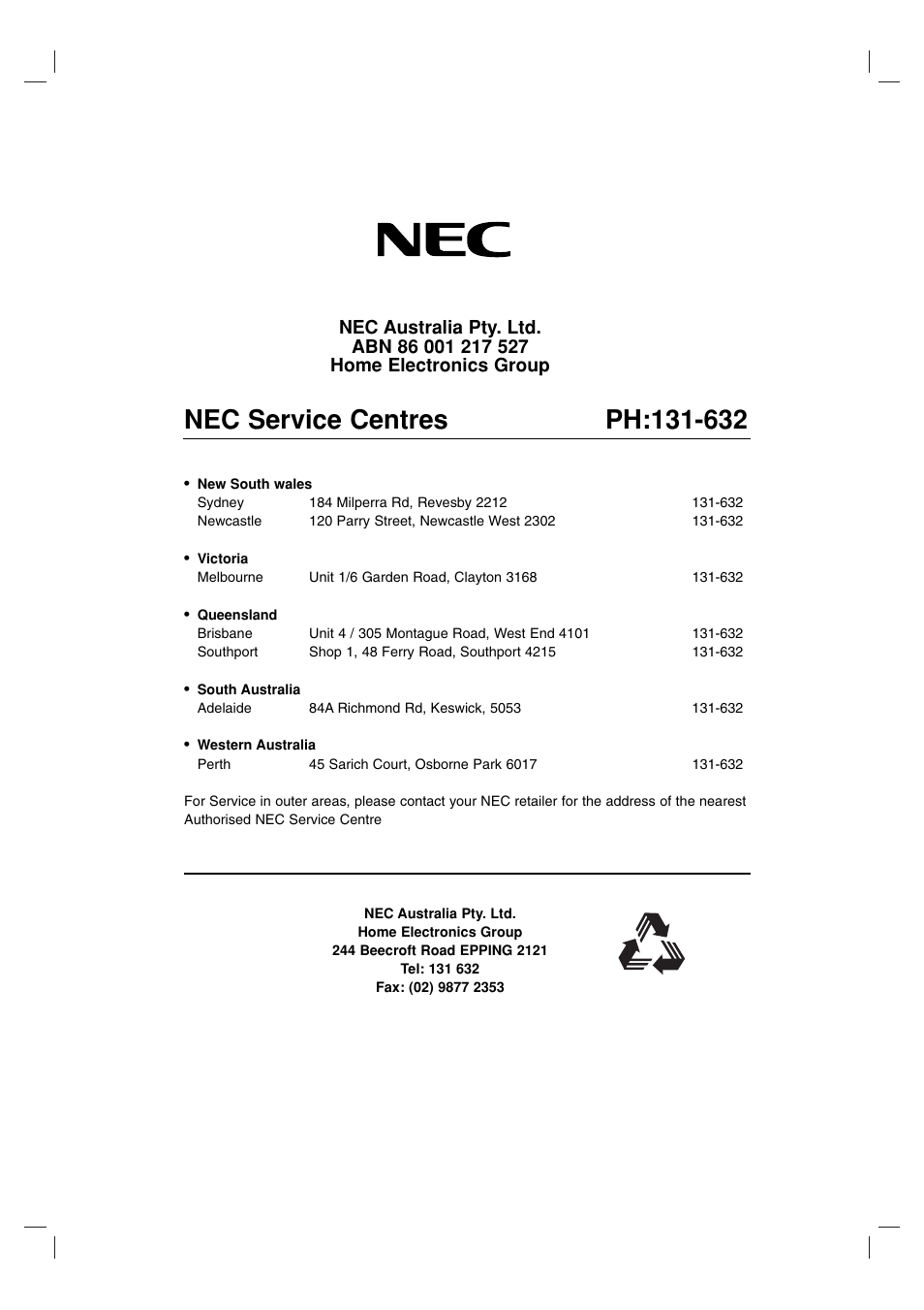 NEC NDV-28 User Manual | Page 22 / 23