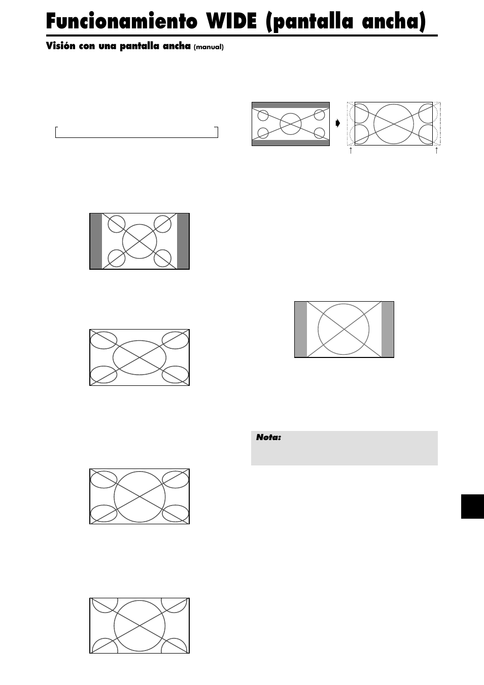 Funcionamiento wide (pantalla ancha), Visión con una pantalla ancha | NEC PX-42XM4A User Manual | Page 108 / 192