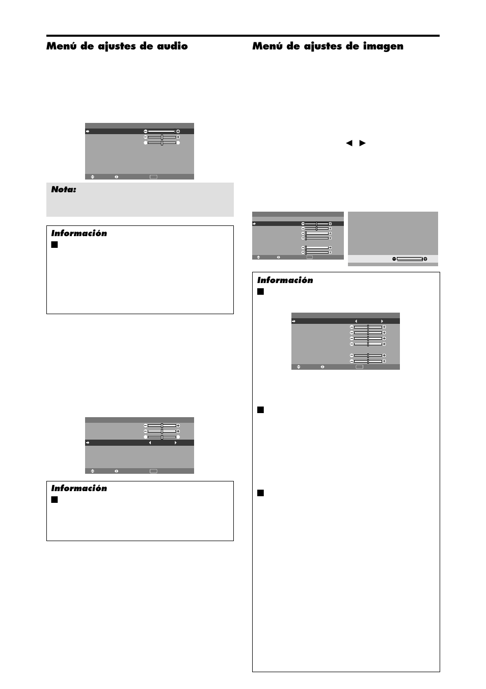 Menú de ajustes de audio, Menú de ajustes de imagen, El modo conmuta en el siguiente orden | NEC PX-42XM4A User Manual | Page 117 / 192