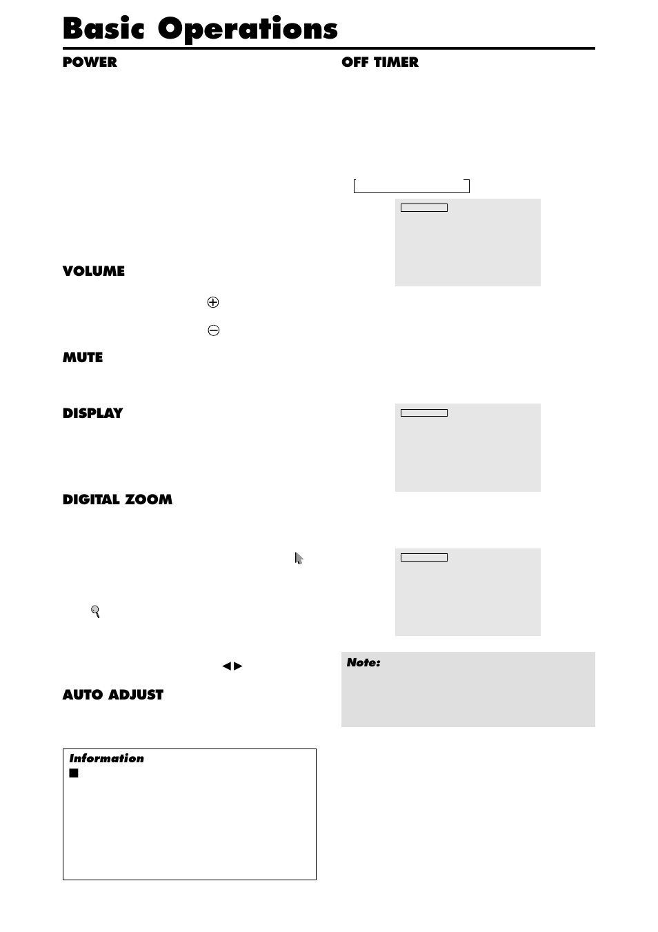 Basic operations, Power, Volume | Mute, Display, Digital zoom, Auto adjust, Off timer | NEC PX-42XM4A User Manual | Page 13 / 192