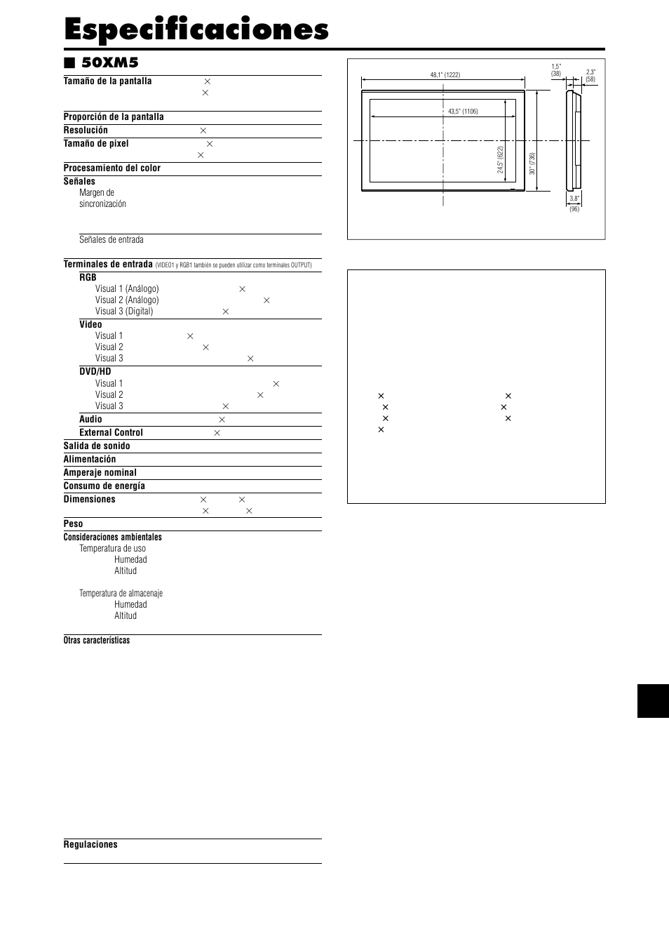 Especificaciones, 50xm5 | NEC PX-42XM4A User Manual | Page 140 / 192