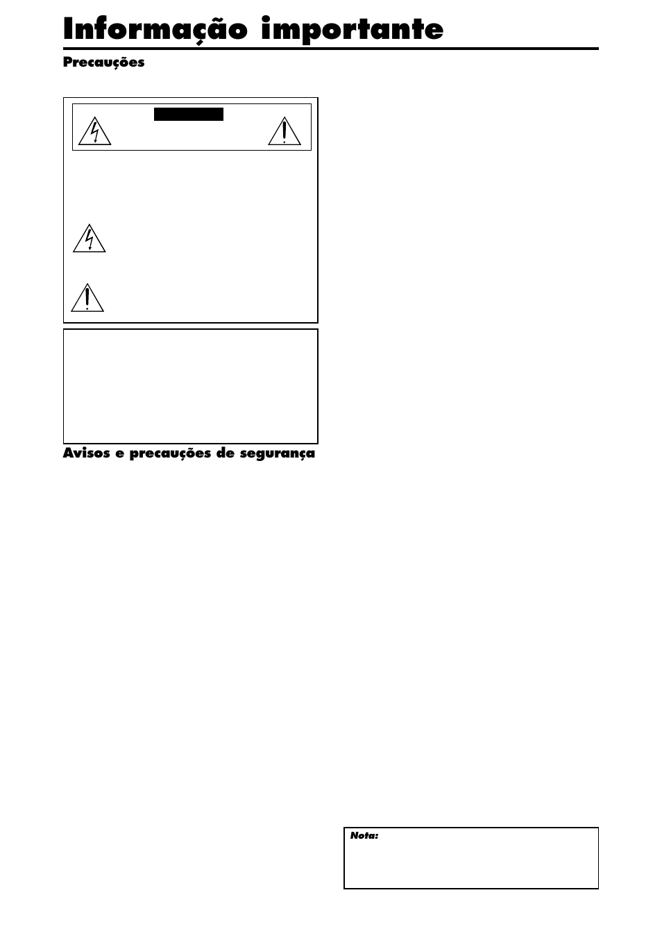 Informação importante, Precauções, Avisos e precauções de segurança | NEC PX-42XM4A User Manual | Page 144 / 192