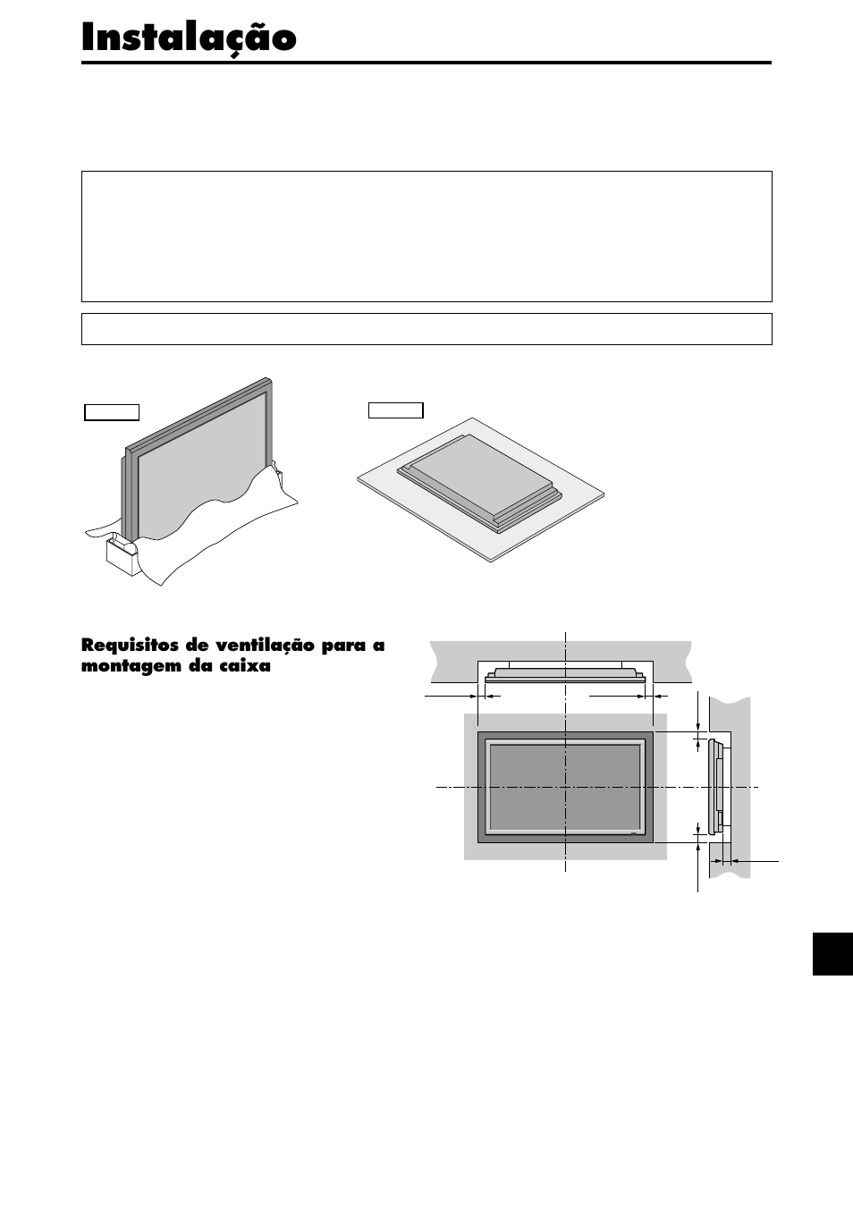 Instalação, Requisitos de ventilação para a montagem da caixa | NEC PX-42XM4A User Manual | Page 147 / 192