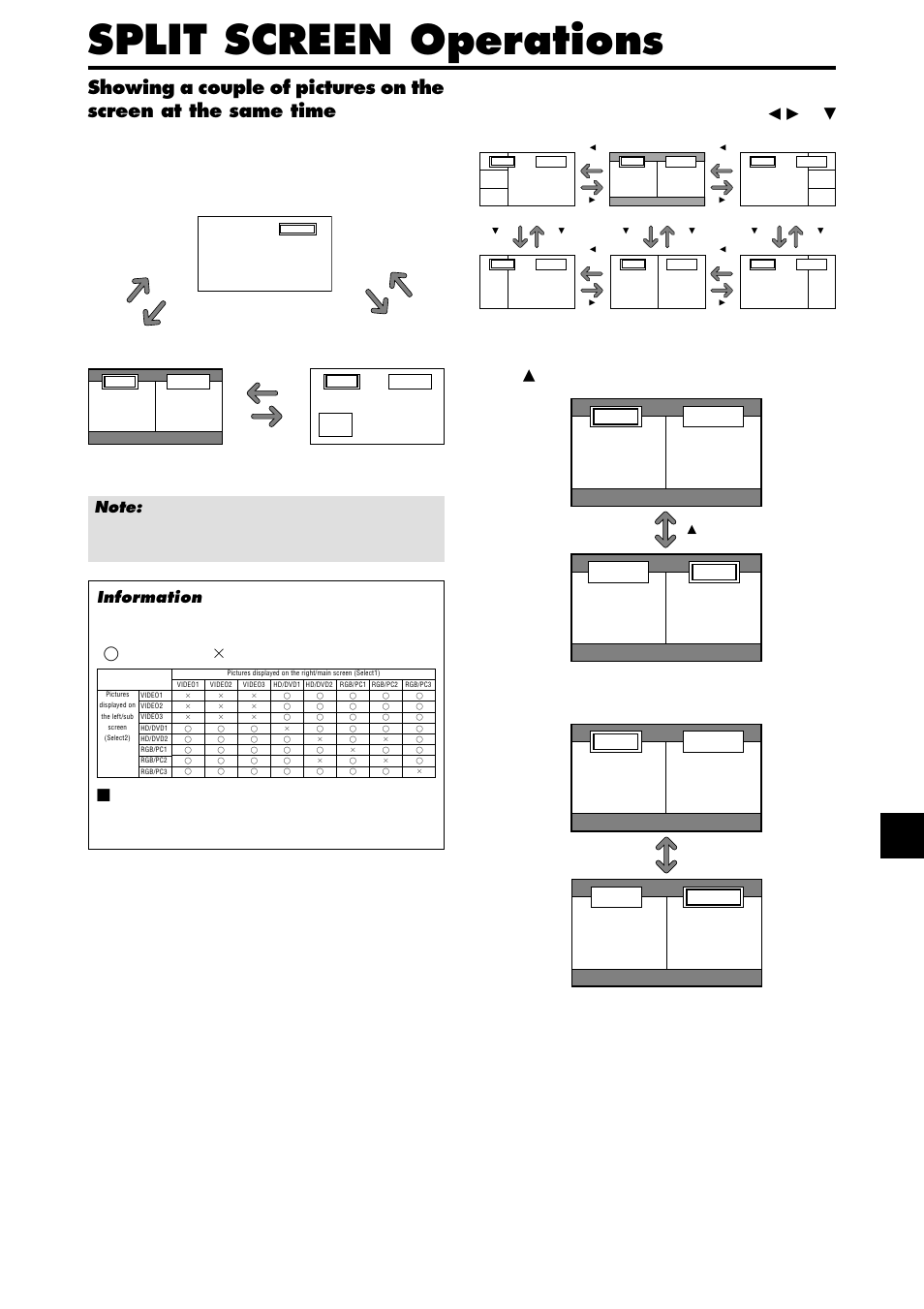 Split screen operations, Button | NEC PX-42XM4A User Manual | Page 16 / 192