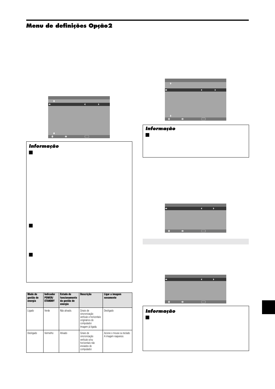Menu de definições opção2 | NEC PX-42XM4A User Manual | Page 167 / 192