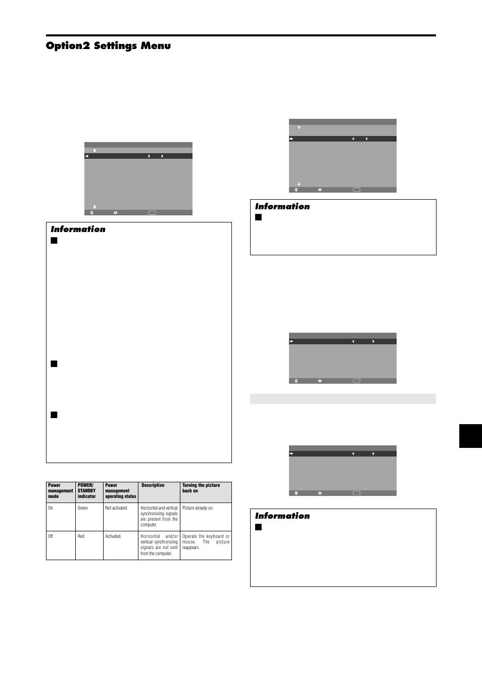 Option2 settings menu | NEC PX-42XM4A User Manual | Page 26 / 192