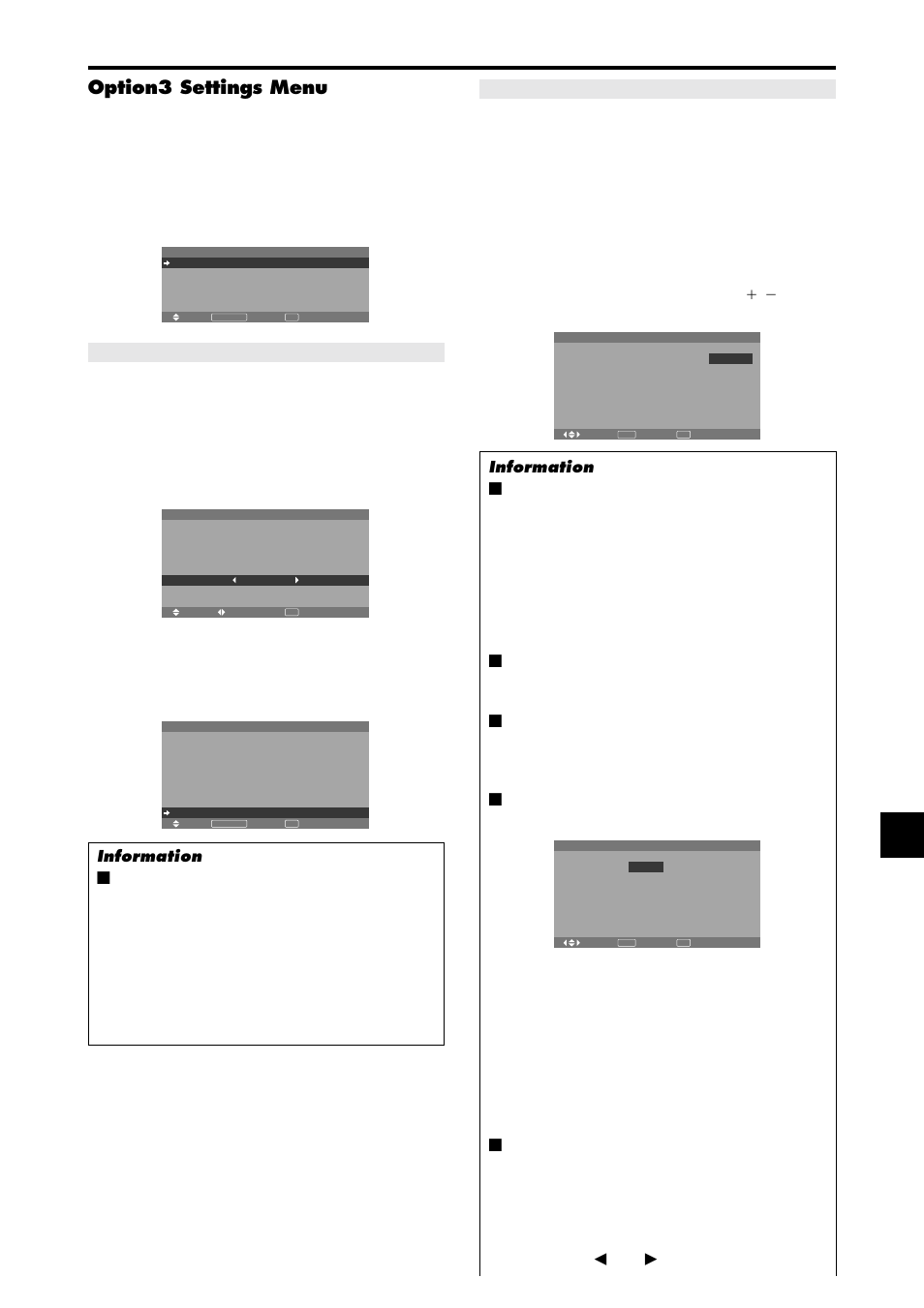 Option3 settings menu, Buttons to choose from | NEC PX-42XM4A User Manual | Page 30 / 192