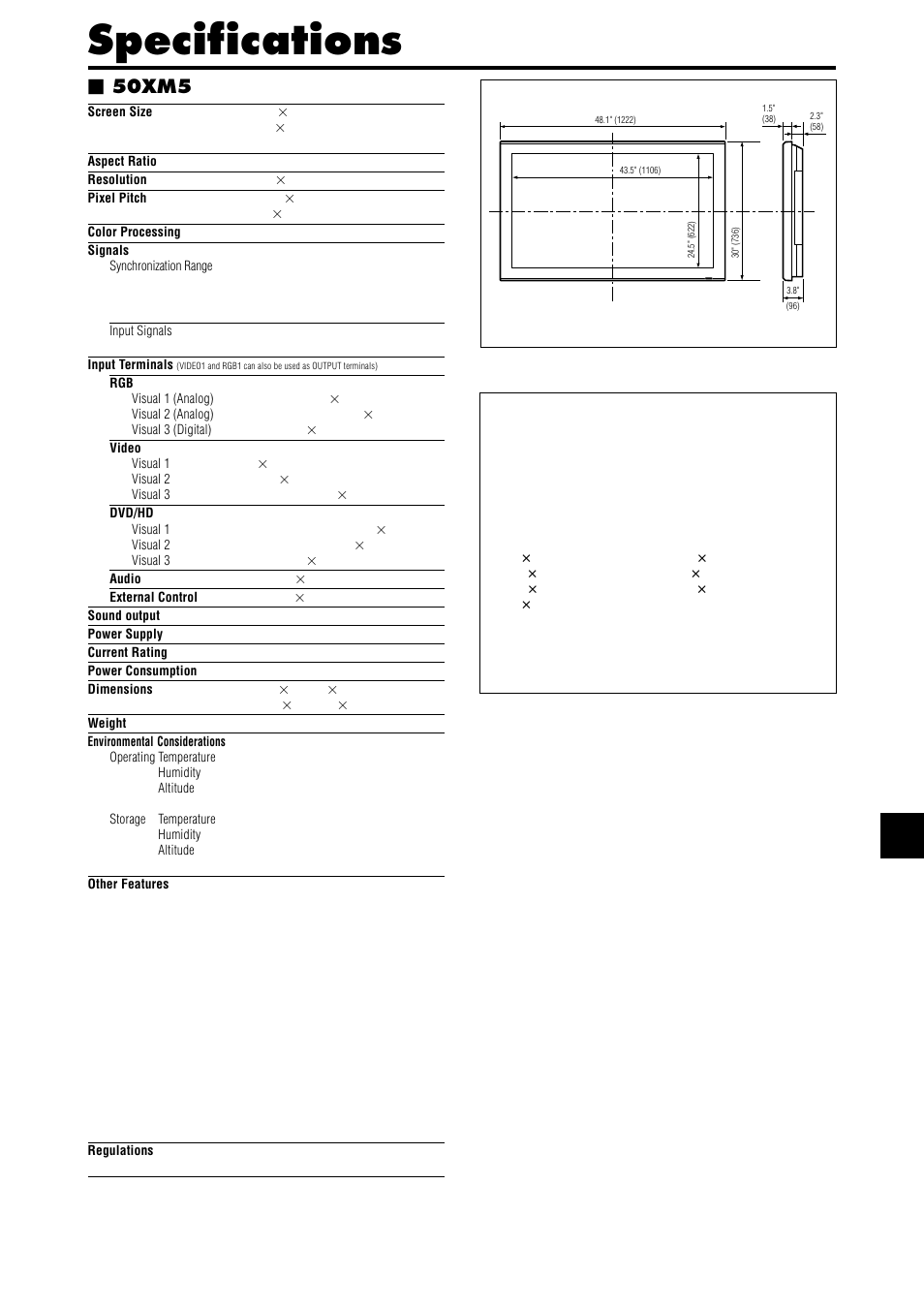 Specifications, 50xm5 | NEC PX-42XM4A User Manual | Page 46 / 192