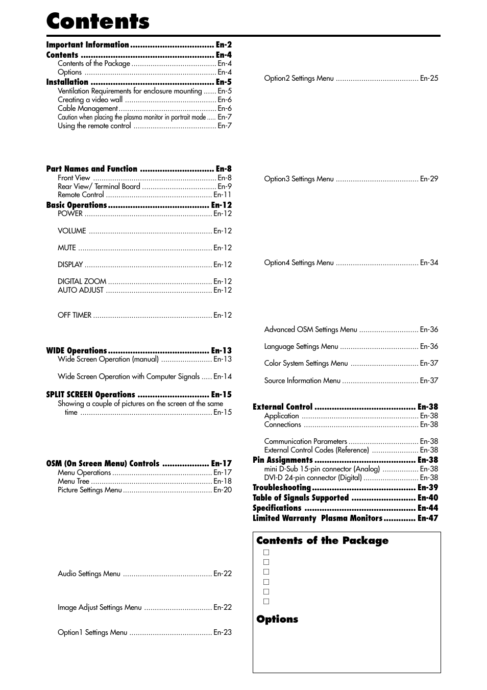 NEC PX-42XM4A User Manual | Page 5 / 192